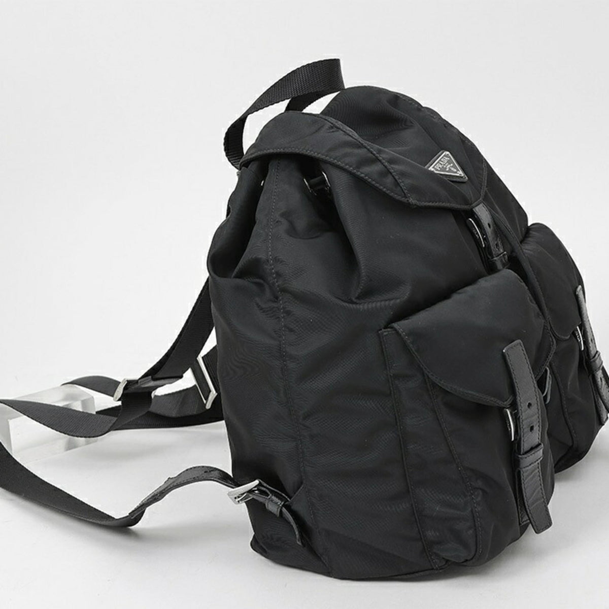Prada Black Leather Fabric Backpack (Pre-Owned)