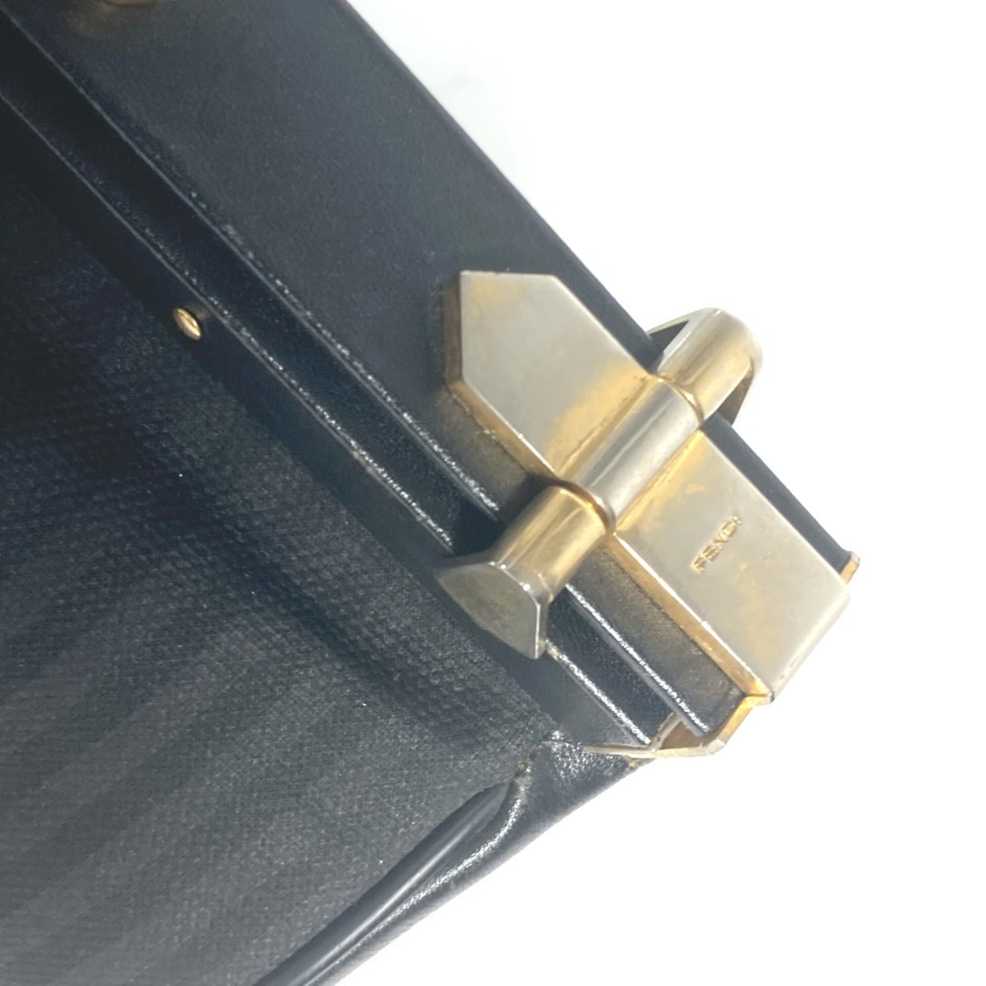 Fendi Pequin Black Leather Pvc Handbag (Pre-Owned)