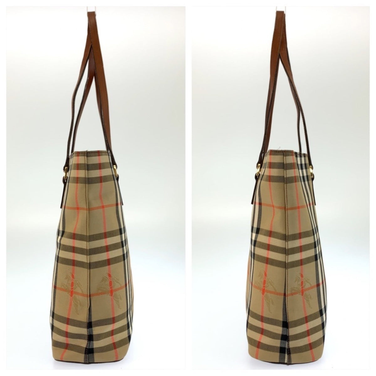 Burberry Beige Brown Canvas Leather Shoulder Bag Tote Bag (Pre-Owned)