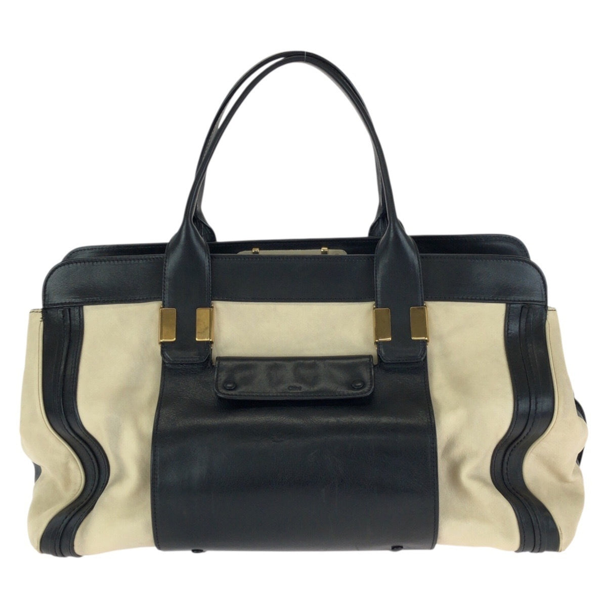 Chloé Beige Black Leather Handbag Tote Bag (Pre-Owned)