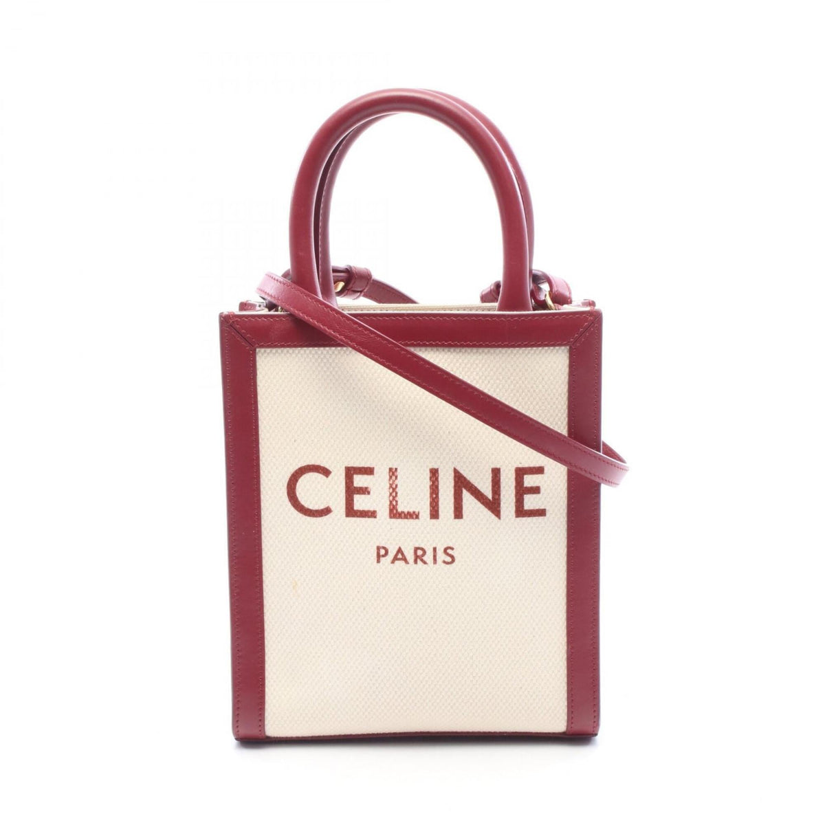 Celine Bordeaux Ivory Canvas Leather Handbag (Pre-Owned)