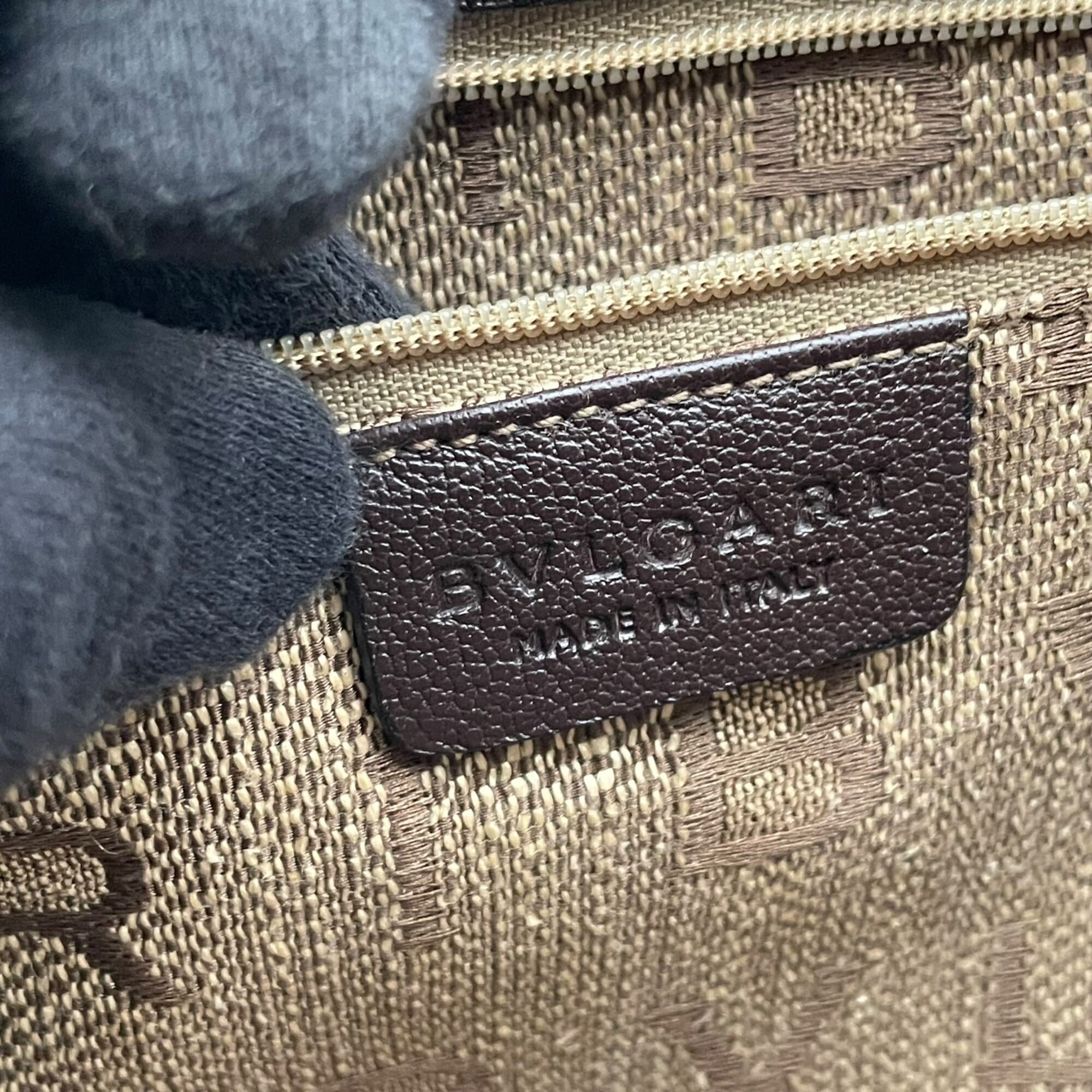 Bvlgari Dark Brown Leather Handbag Tote Bag (Pre-Owned)