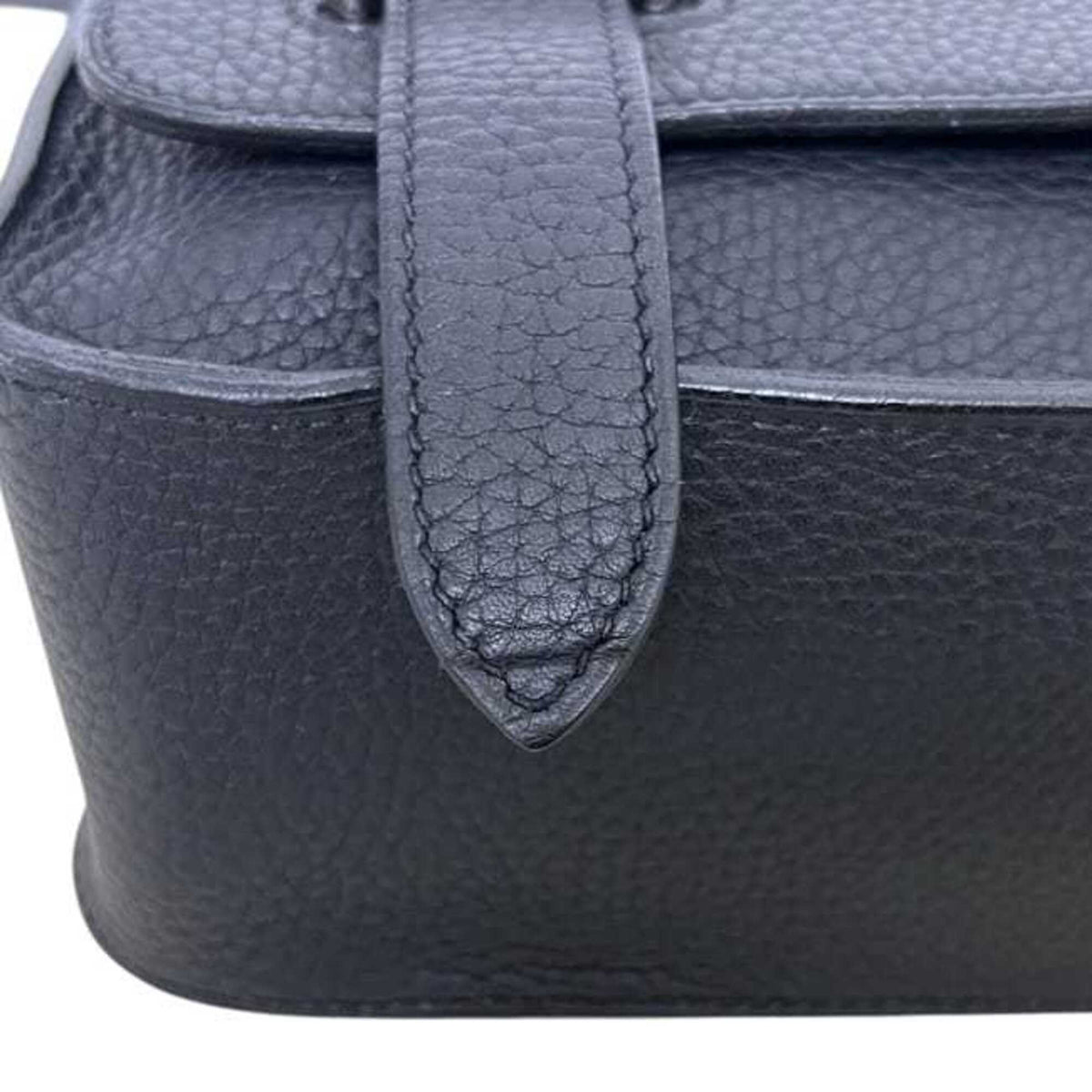 Hermes Black Dark Navy Navy Chevre Leather Leather Shoulder Bag (Pre-Owned)