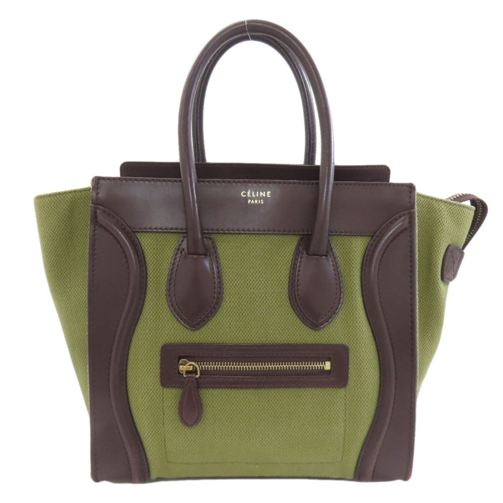 Celine Brown Khaki Canvas Leather Handbag (Pre-Owned)