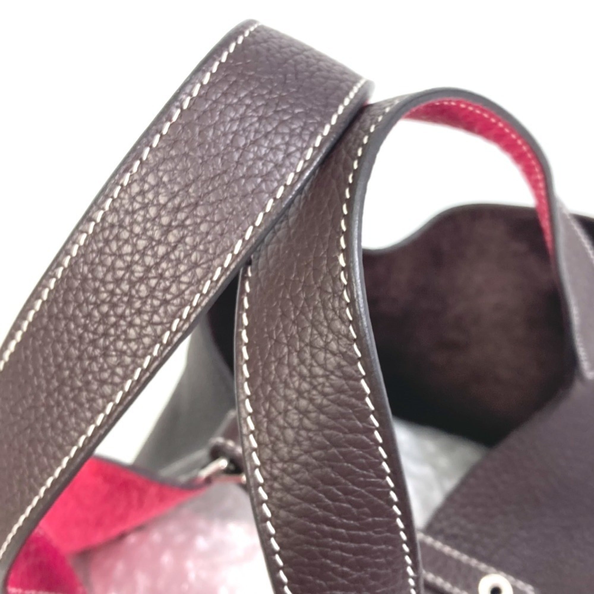 Hermes Picotin Red Brown Taurillon Clemence Leather Handbag Tote Bag (Pre-Owned)