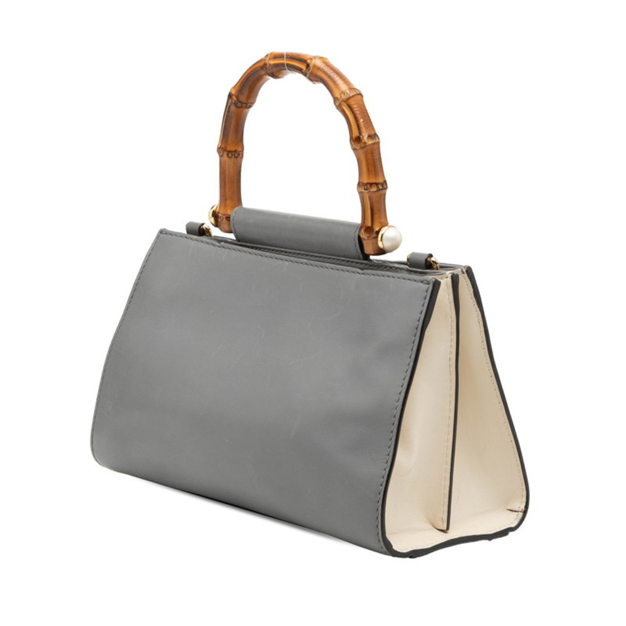 Gucci Gray Ivory Leather Handbag Shoulder Bag (Pre-Owned)