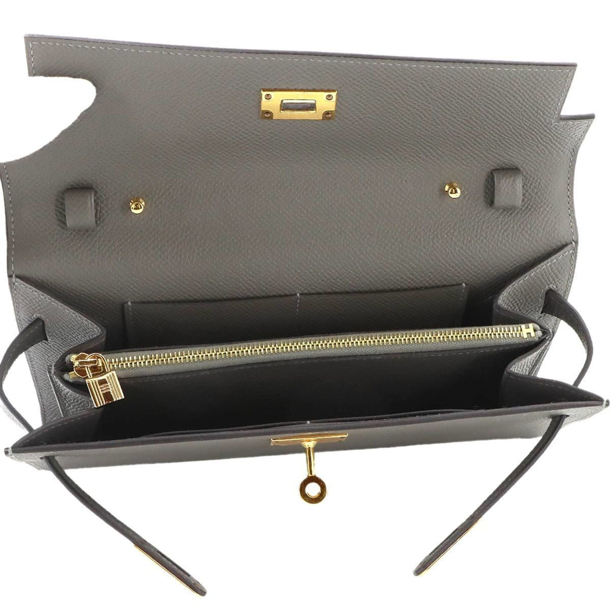 Hermes Gray Epsom Leather Chain/Shoulder Wallet (Pre-Owned)