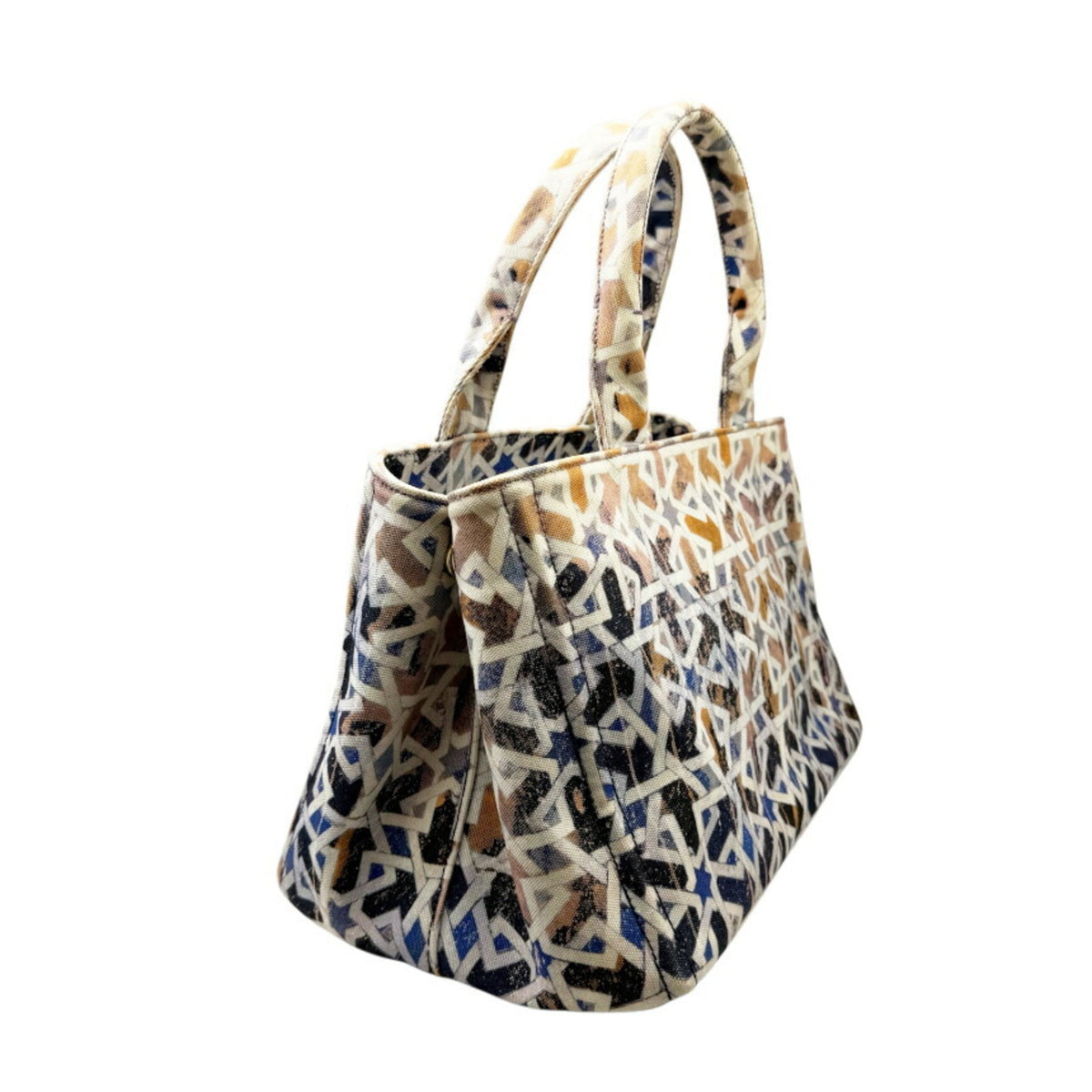 Prada Blue Orange Canvas Handbag Tote Bag (Pre-Owned)
