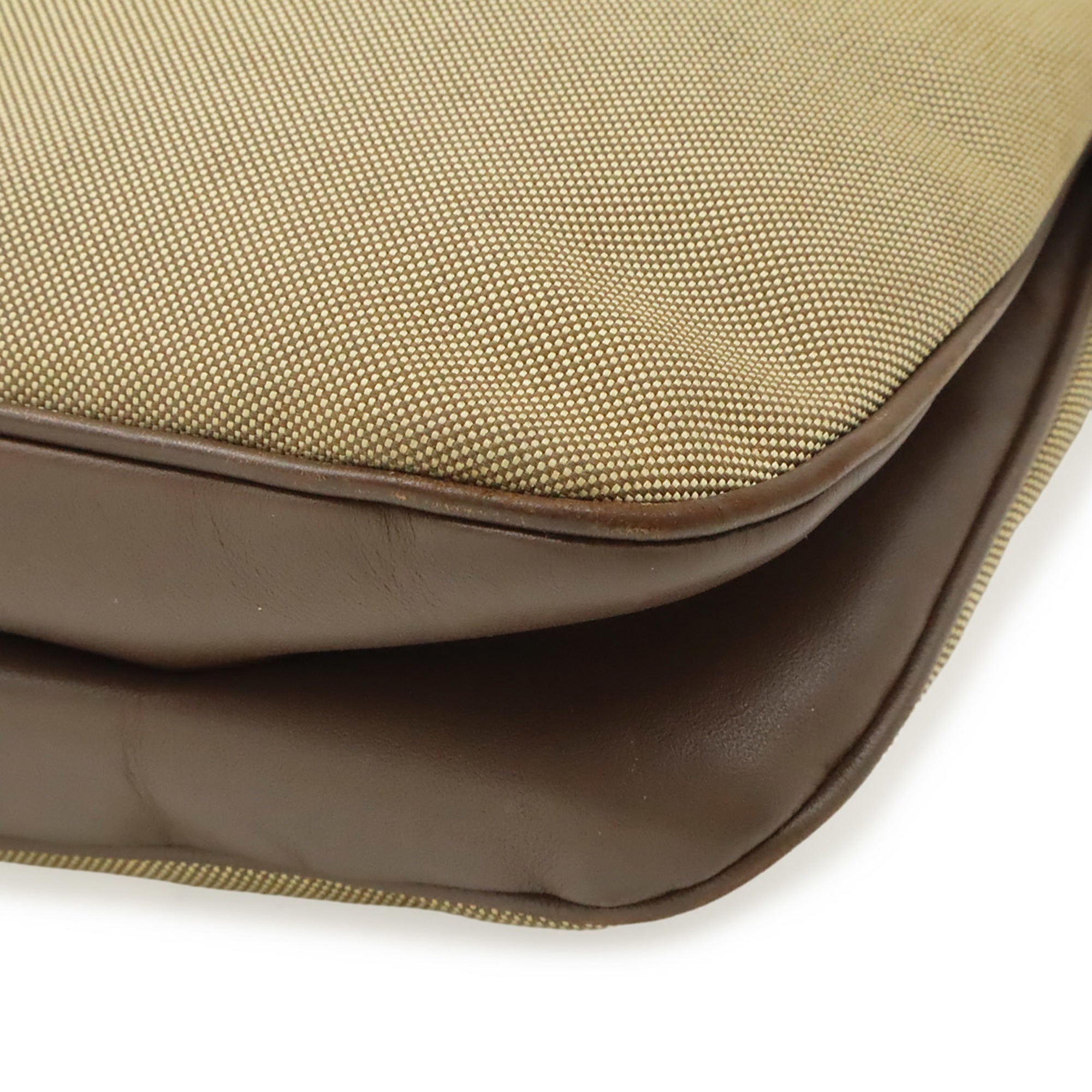 Prada Beige Dark Brown Khaki Canvas Leather Clutch Bag Shoulder Bag (Pre-Owned)