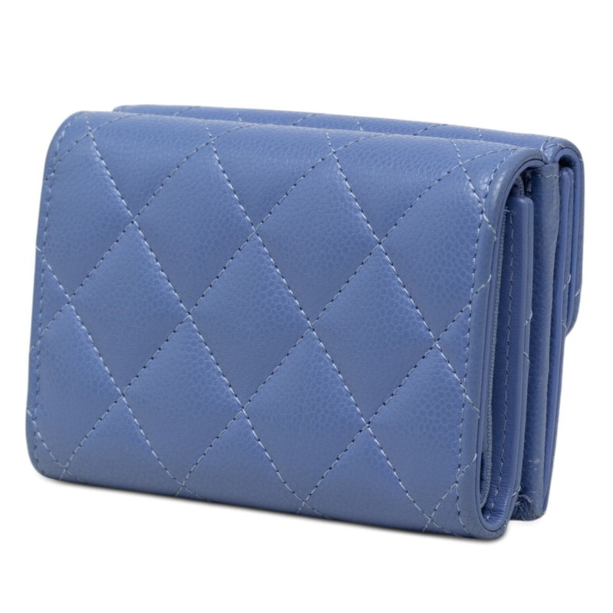 Chanel Blue Grained Calfskin Wallet (Tri-Fold) (Pre-Owned)