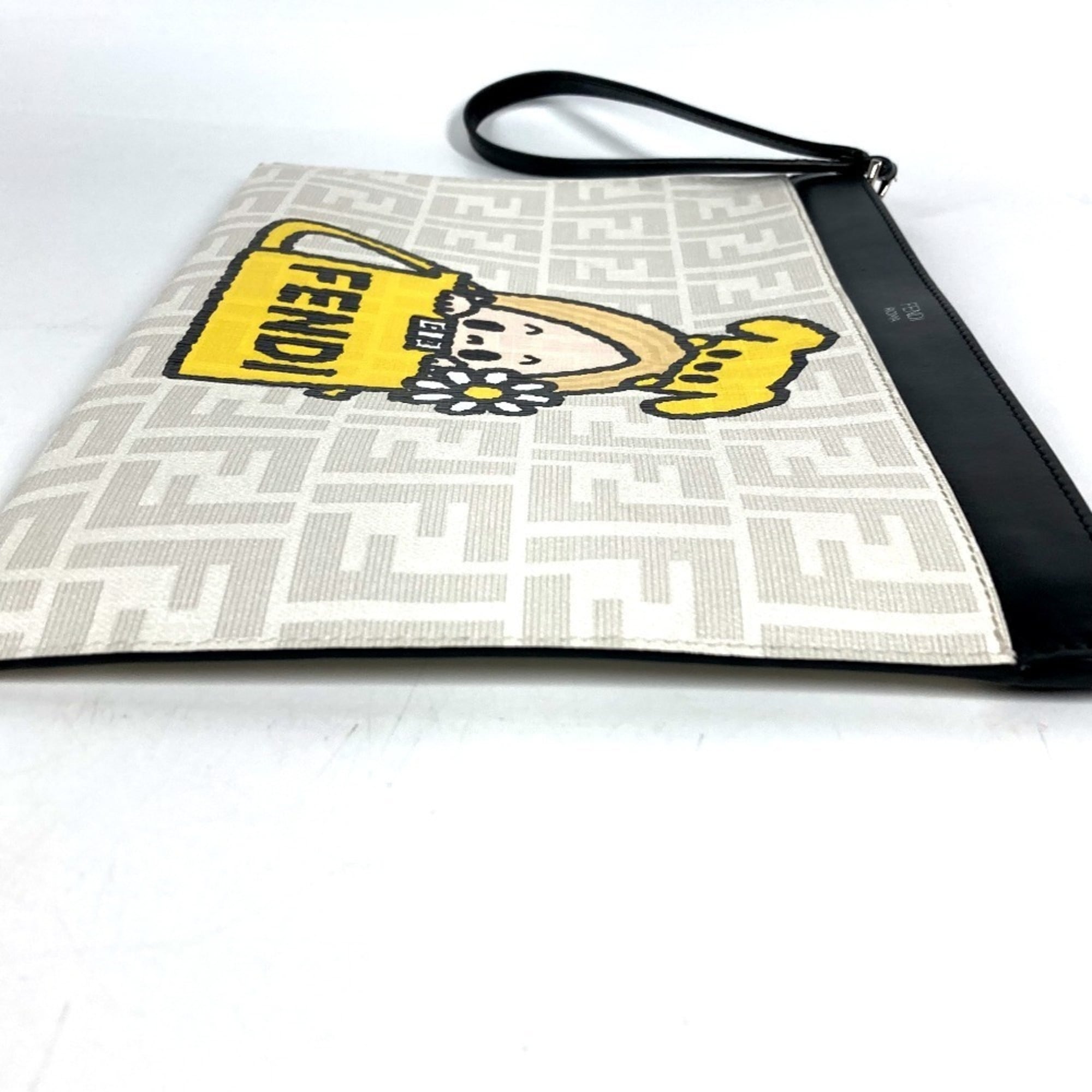 Fendi Zucca Black White Leather Clutch Bag Handbag (Pre-Owned)