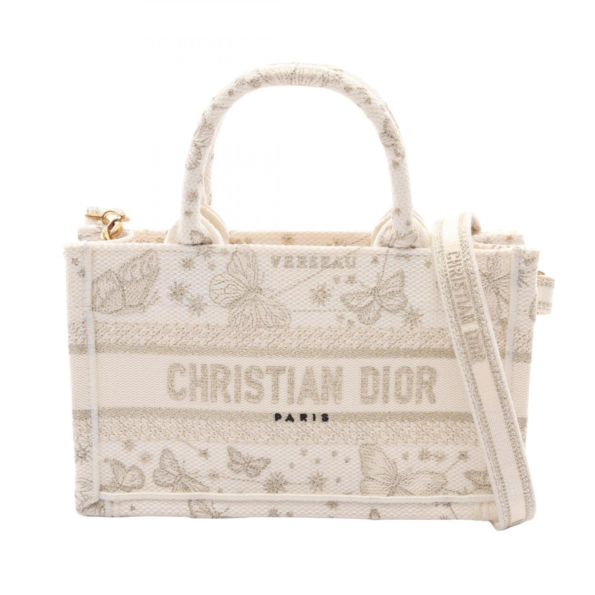 Christian Dior Gold White Canvas Handbag Tote Bag (Pre-Owned)