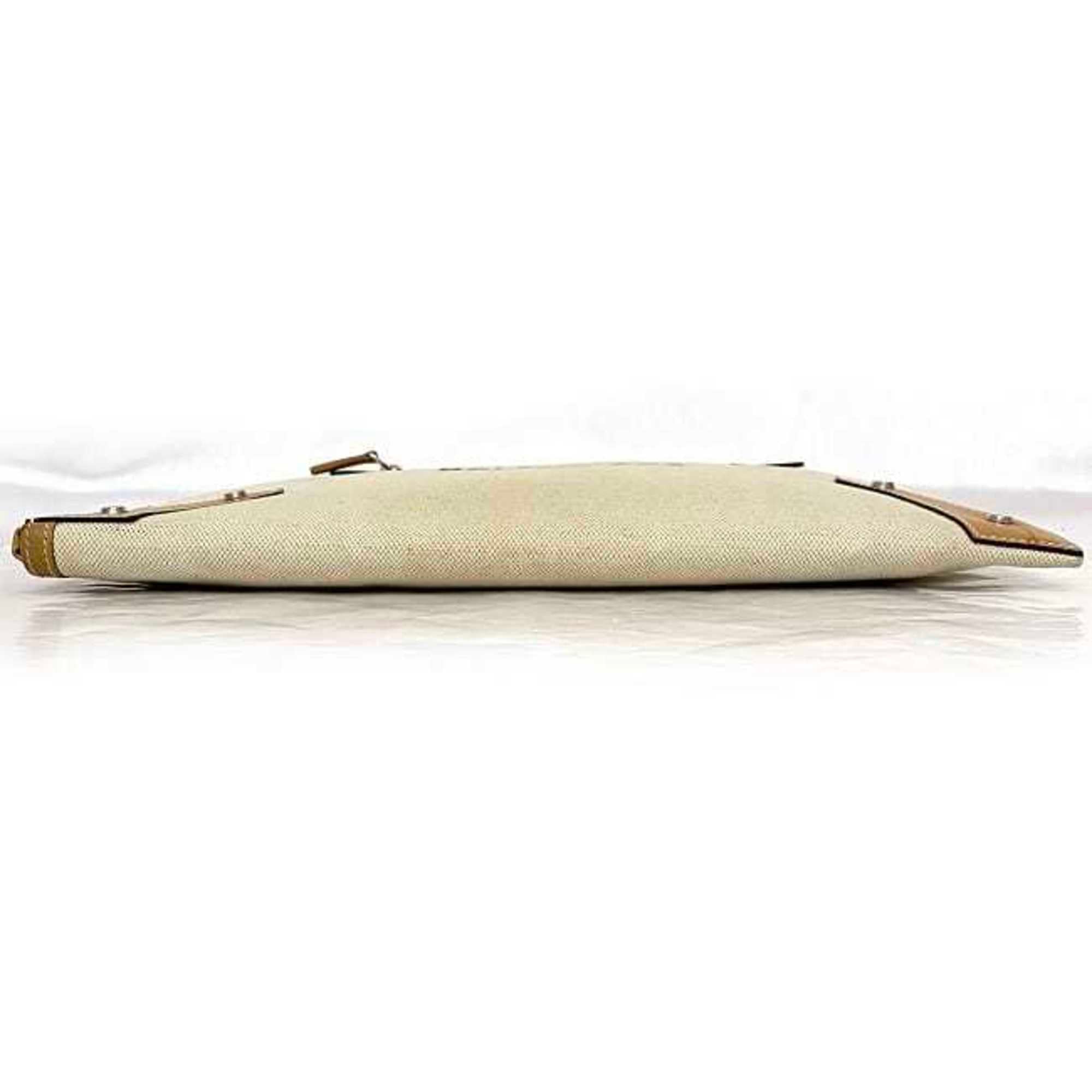 Balenciaga Beige White Canvas Leather Clutch Bag Handbag (Pre-Owned)