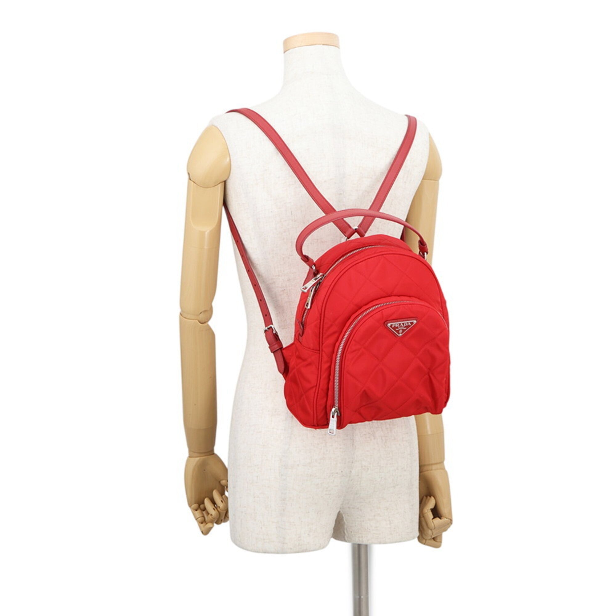 Prada Red Color Nylon Leather Backpack (Pre-Owned)
