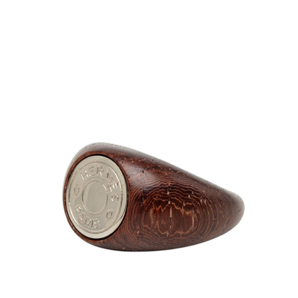 Hermes Silver Brown Metal Wood Band Ring (Pre-Owned)