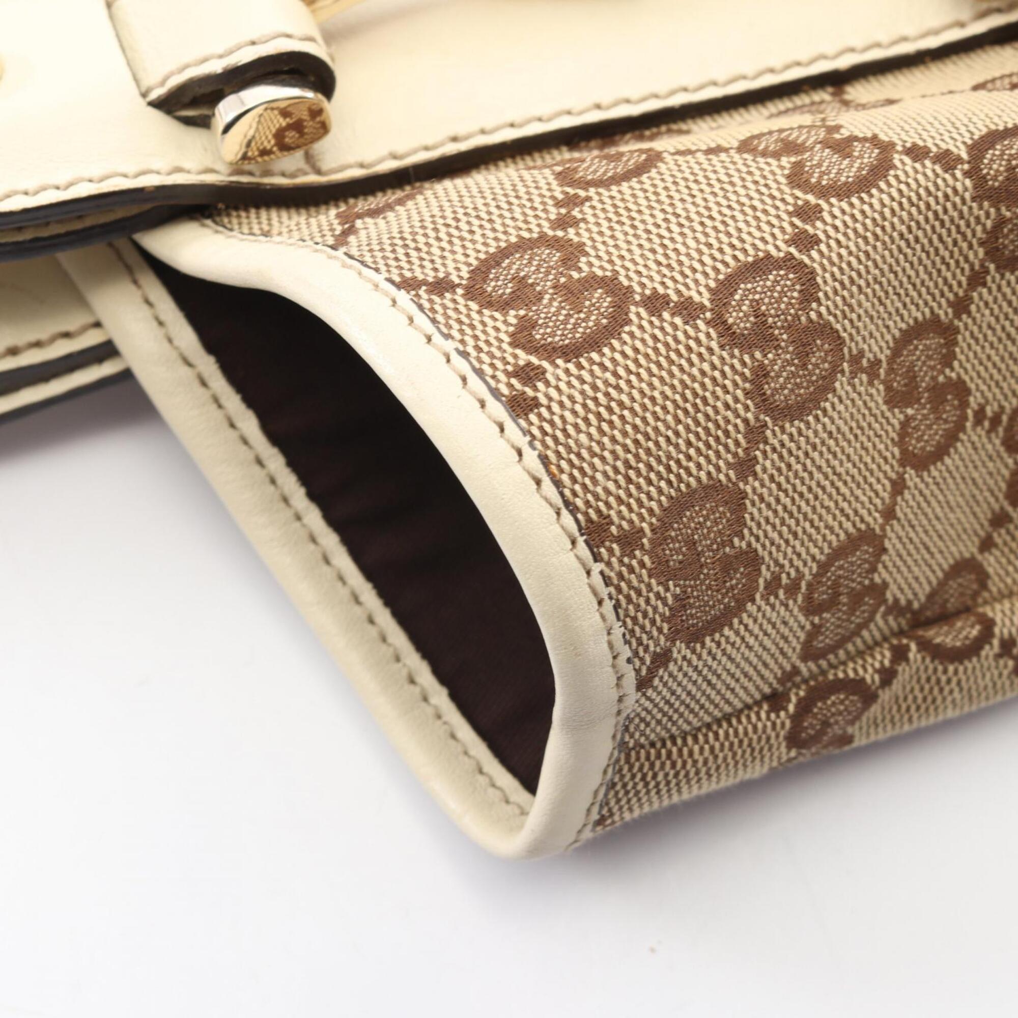 Gucci Beige Ivory Gg Canvas Leather Handbag Shoulder Bag (Pre-Owned)