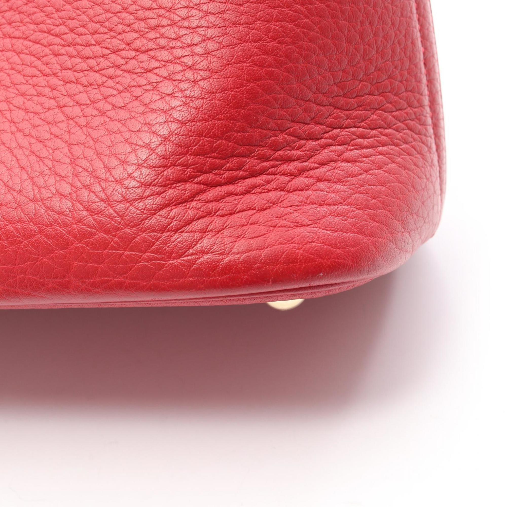 Hermes Red Color Rouge Vif Fjord Leather Handbag (Pre-Owned)