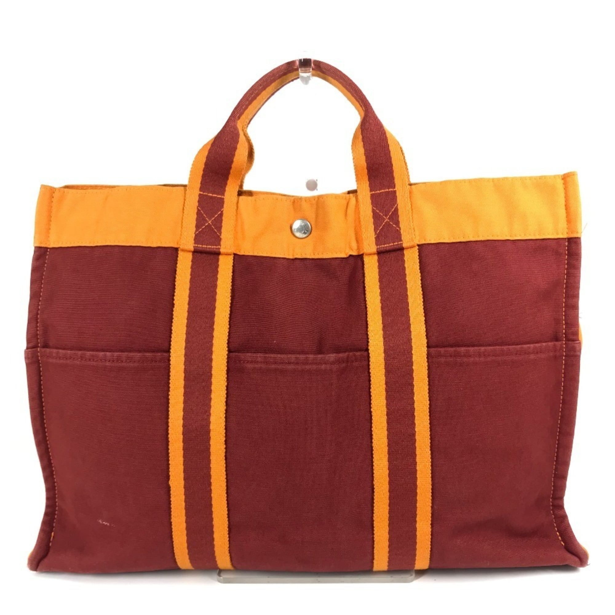 Hermes Orange Red Color Cotton Handbag Tote Bag (Pre-Owned)