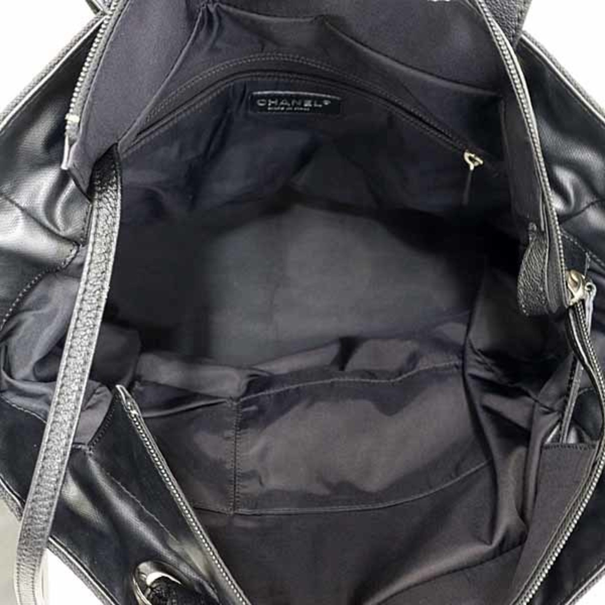 Chanel Paris Biarritz Black Coated Canvas Leather Shoulder Bag Tote Bag (Pre-Owned)