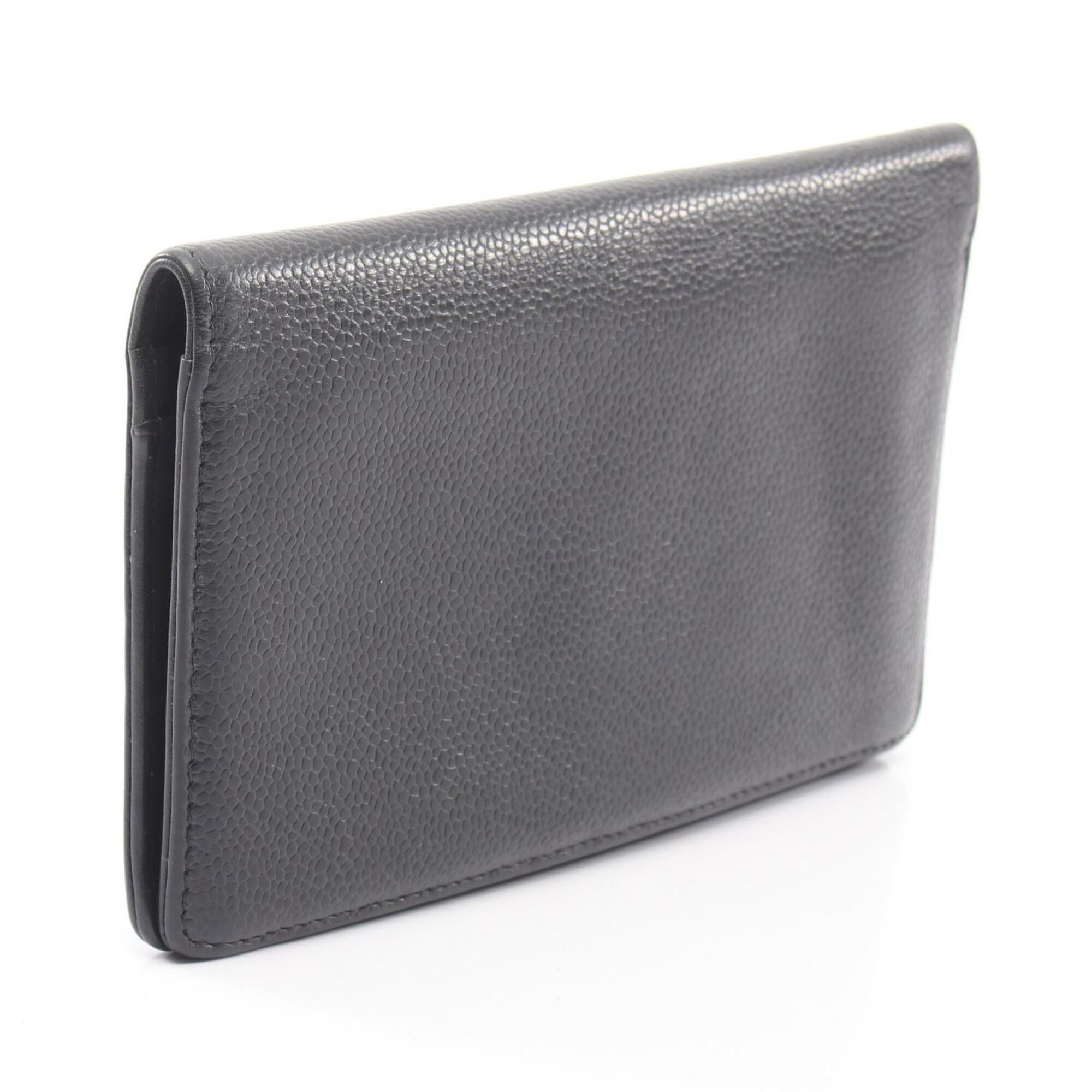 Chanel Black Grained Calfskin Long Wallet (Bi-Fold) (Pre-Owned)