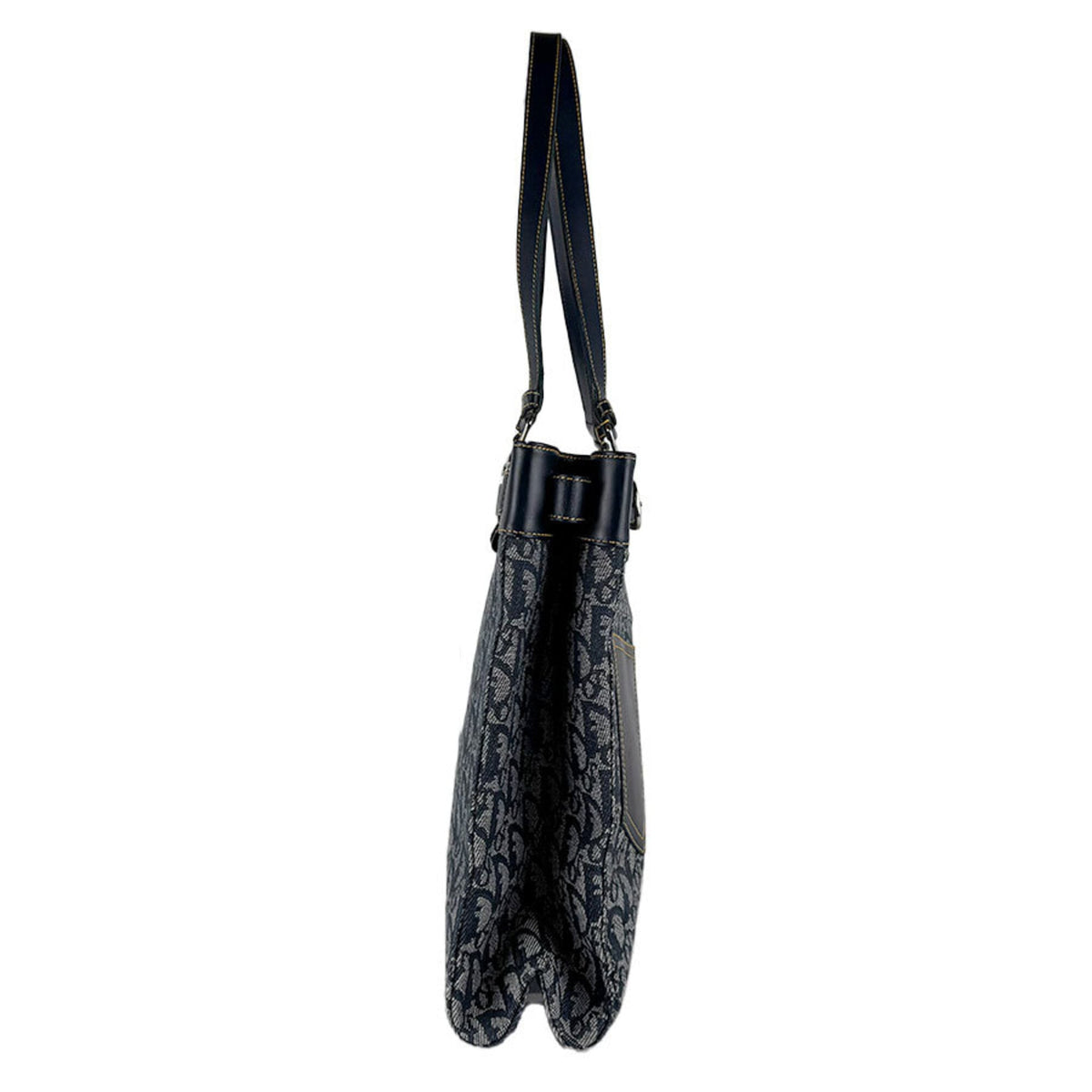 Christian Dior Navy Canvas Leather Shoulder Bag Tote Bag (Pre-Owned)