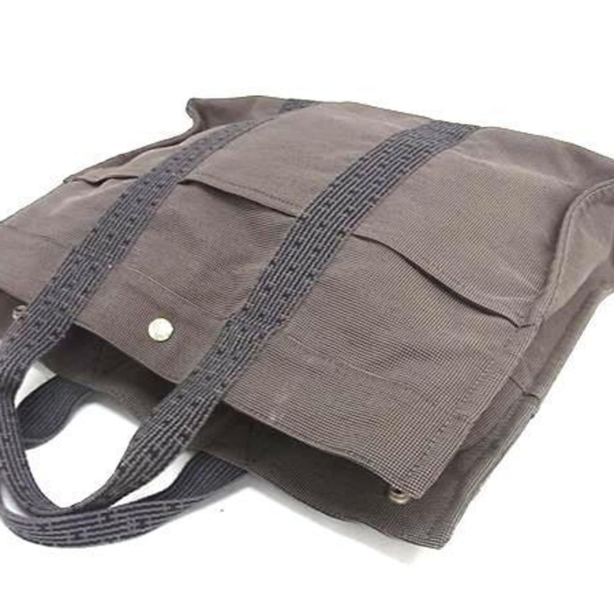 Hermes Her Line Gray Canvas Handbag Shoulder Bag Tote Bag (Pre-Owned)