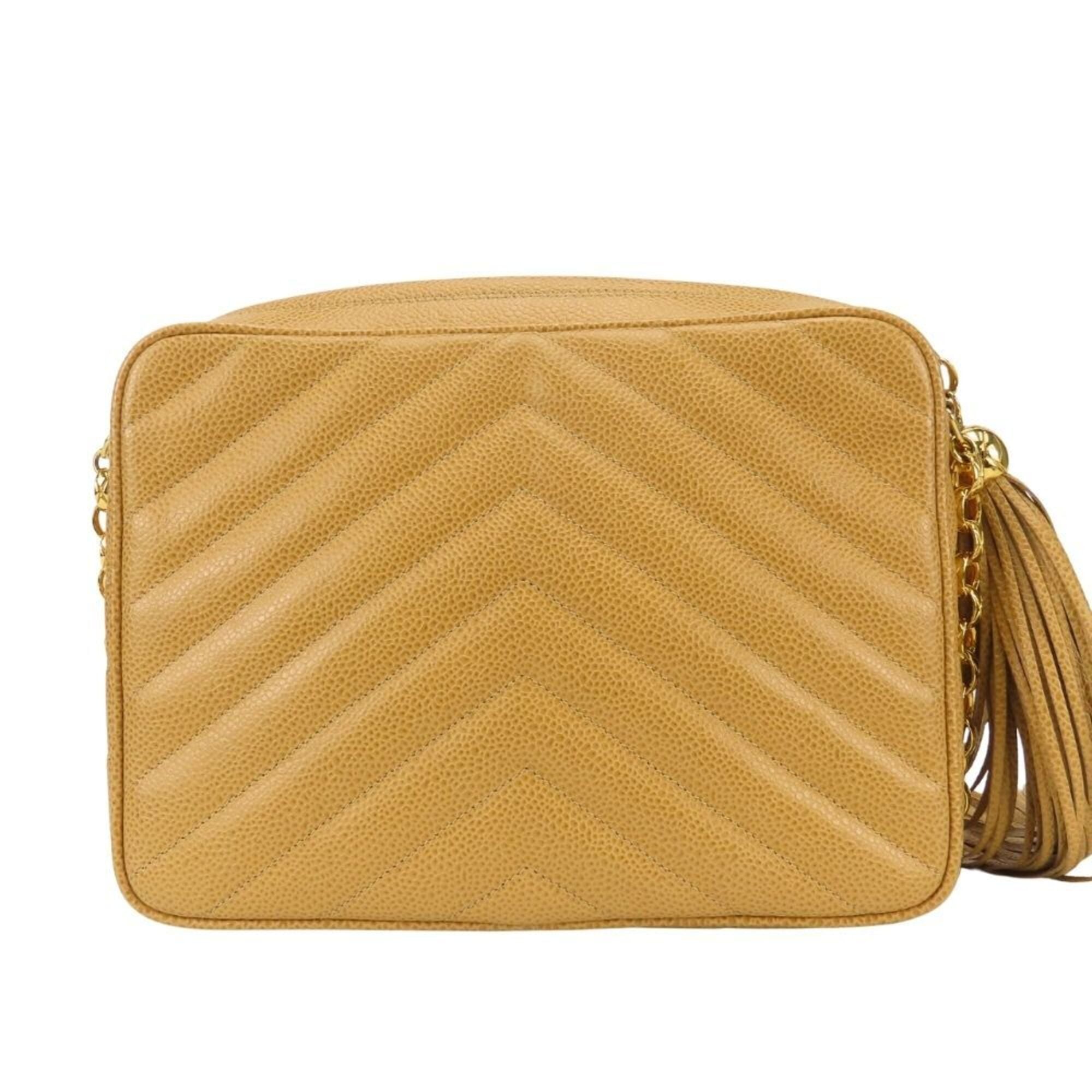 Chanel Beige Gold Grained Calfskin Shoulder Bag (Pre-Owned)