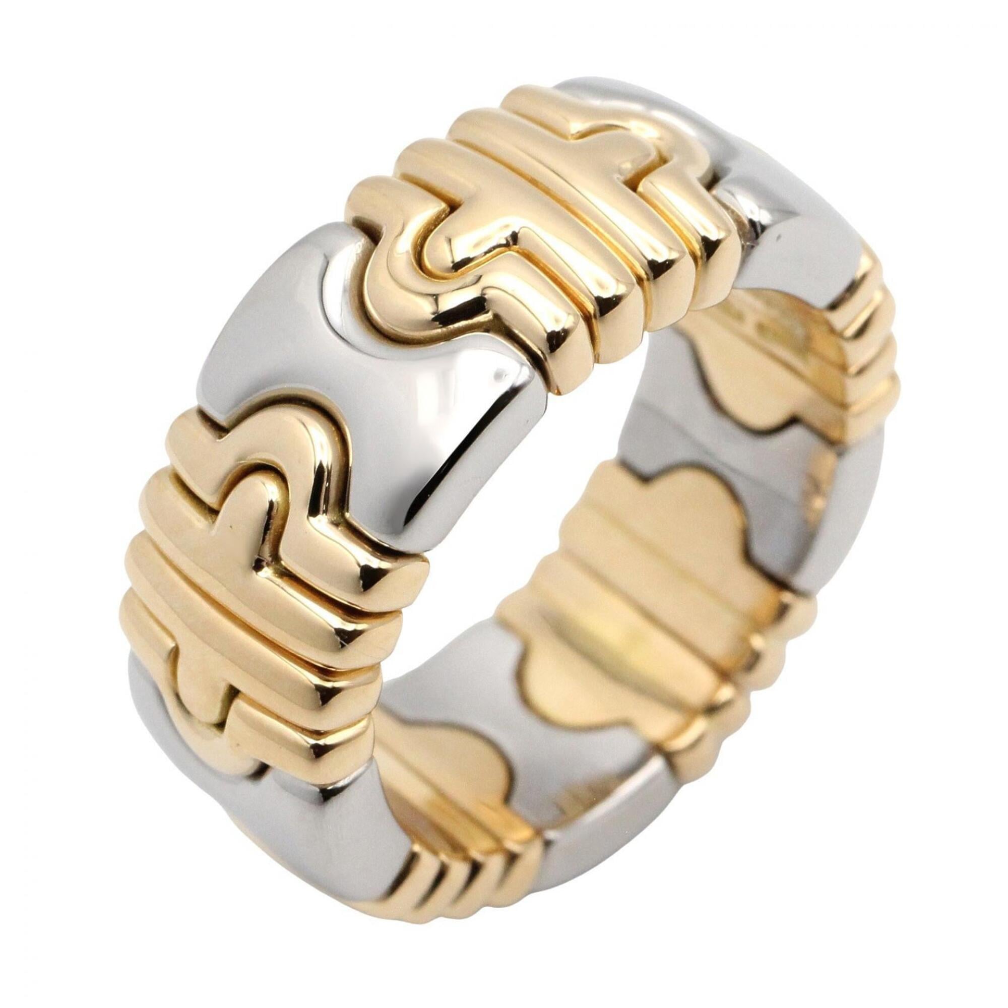 Bvlgari Gold Silver Yellow Gold (18K) Stainless Steel Band Ring (Pre-Owned)