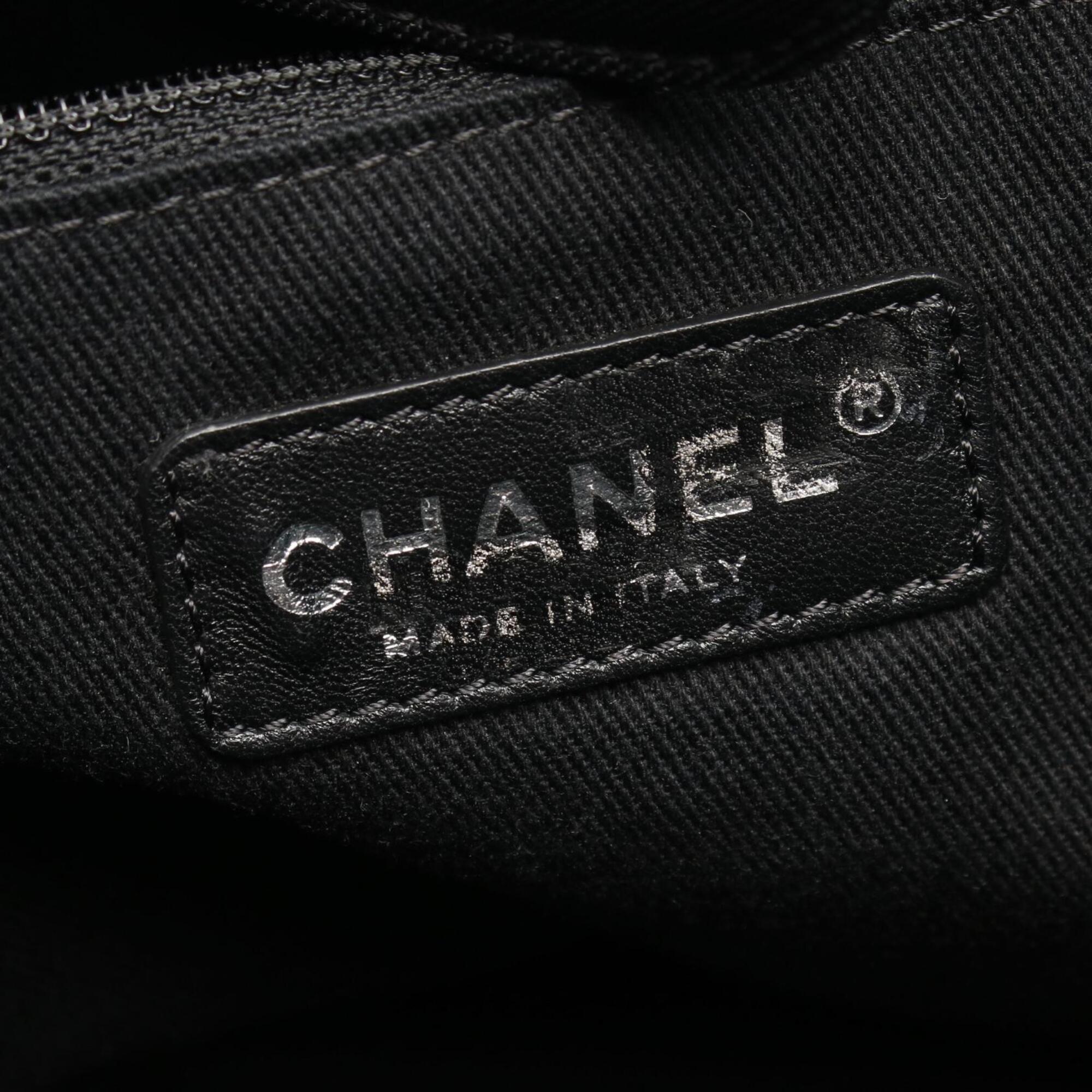 Chanel Black Navy Nylon Leather Handbag Tote Bag (Pre-Owned)