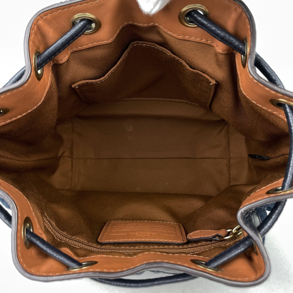 Coach Blue Brown Denim Leather Shoulder Bag (Pre-Owned)