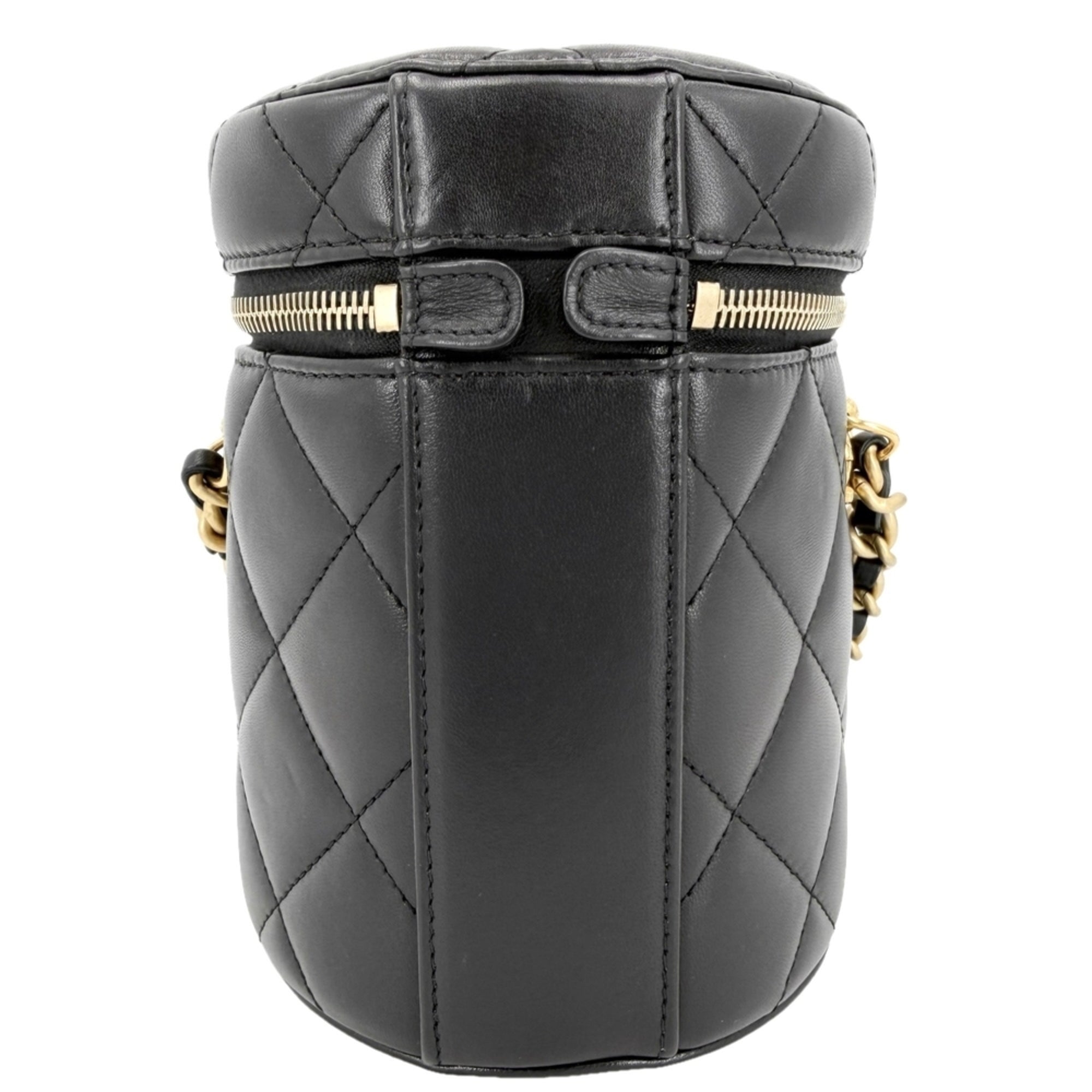 Chanel Matelasse Black Leather Shoulder Bag Vanity Bag (Pre-Owned)
