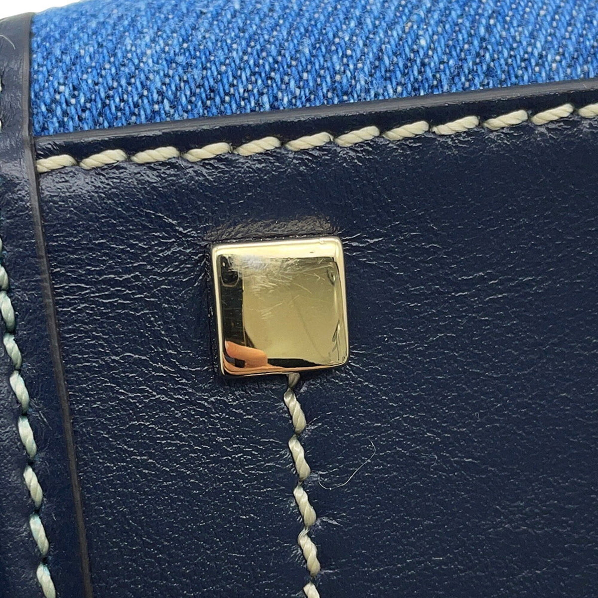 Jimmy Choo Blue Navy White Denim Leather Handbag Tote Bag (Pre-Owned)