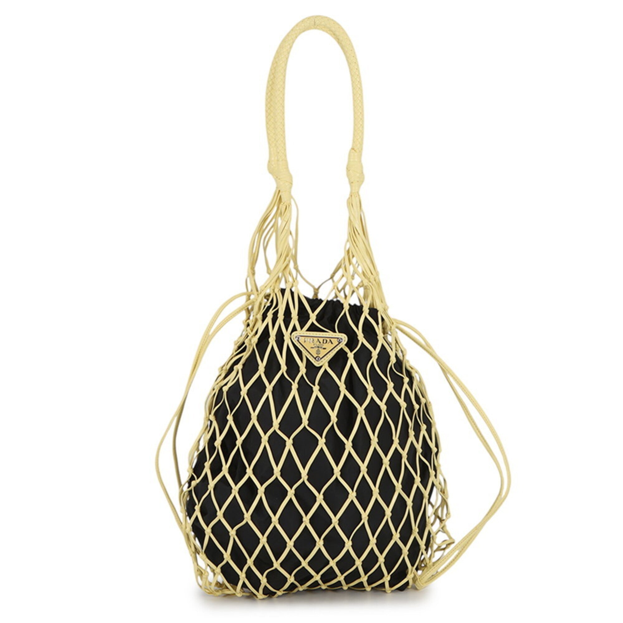 Prada Black Yellow Mesh Handbag Tote Bag (Pre-Owned)
