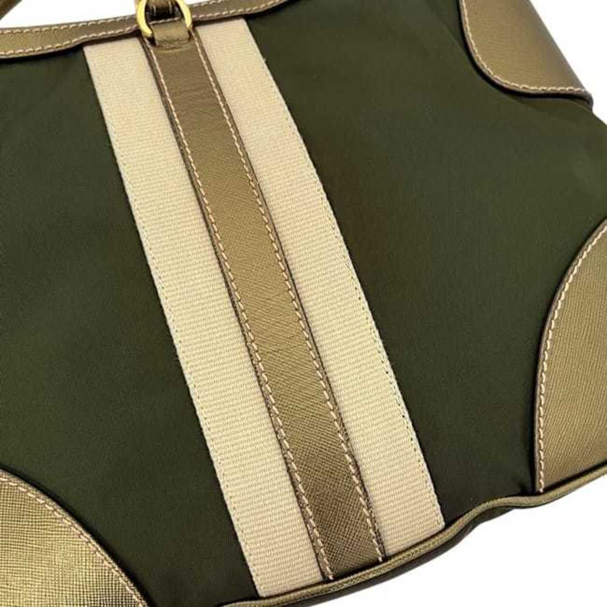 Prada Green Khaki Nylon Leather Shoulder Bag (Pre-Owned)