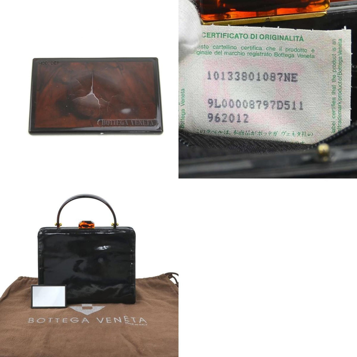 Bottega Veneta Black Brown Patent Leather Plastic Handbag (Pre-Owned)