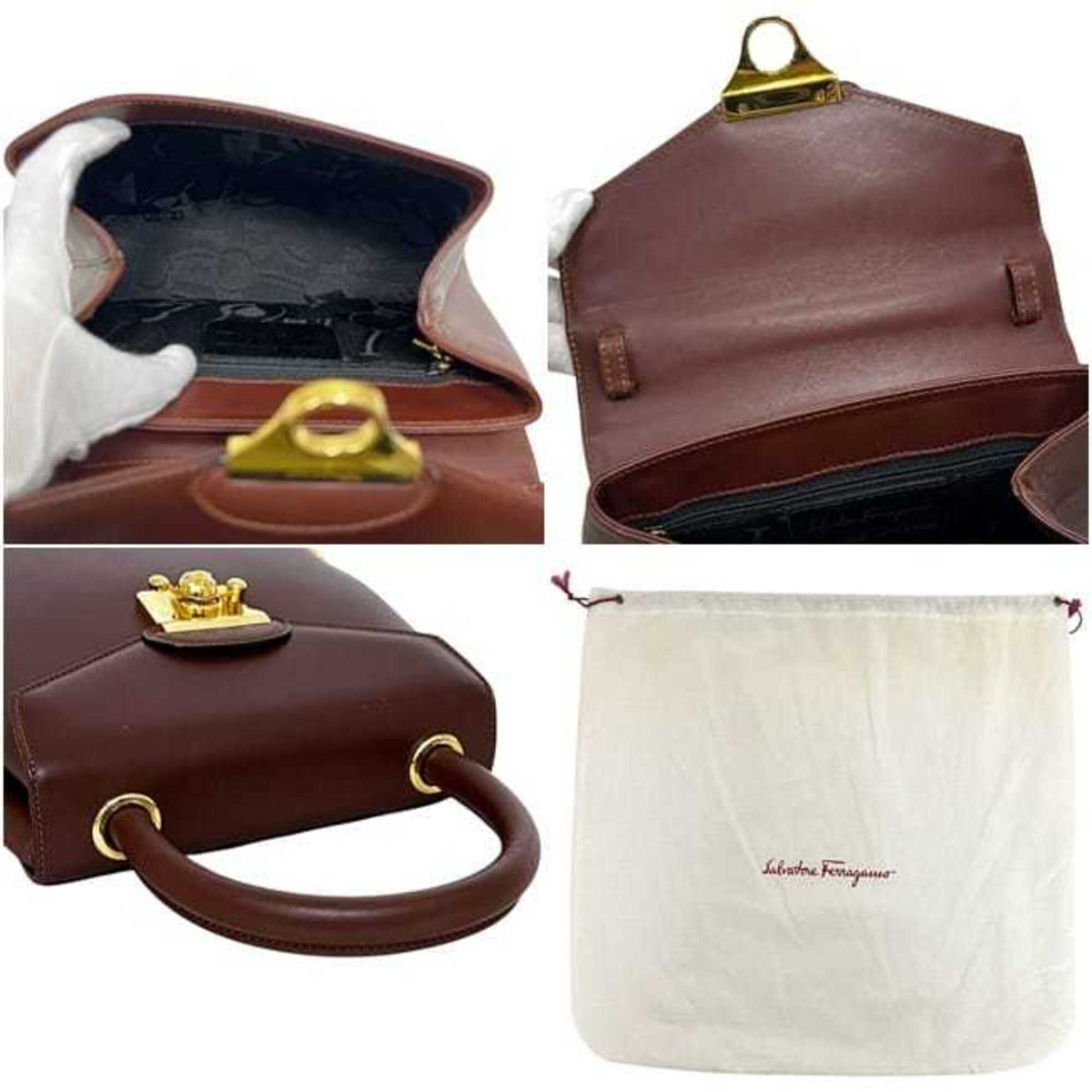 Salvatore Ferragamo Brown Leather Handbag Shoulder Bag (Pre-Owned)