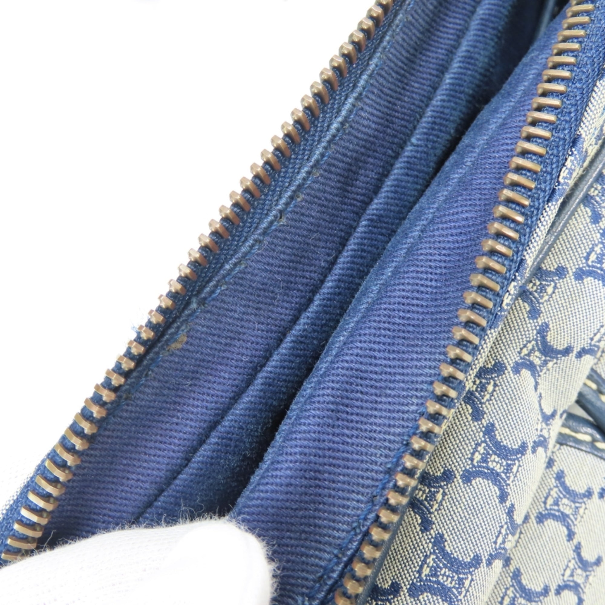 Celine Macadam Navy Canvas Leather Shoulder Bag (Pre-Owned)