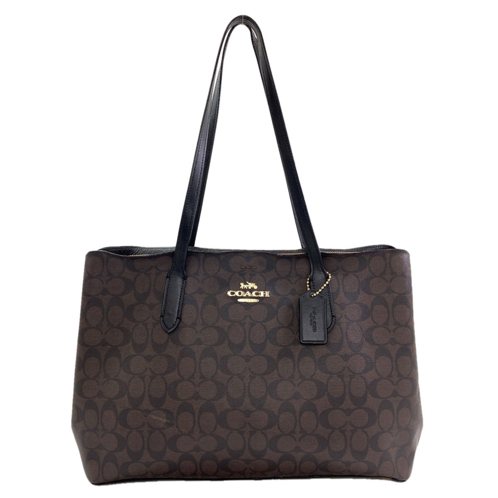 Coach Signature Black Dark Brown Signature Line Tote Bag (Pre-Owned)