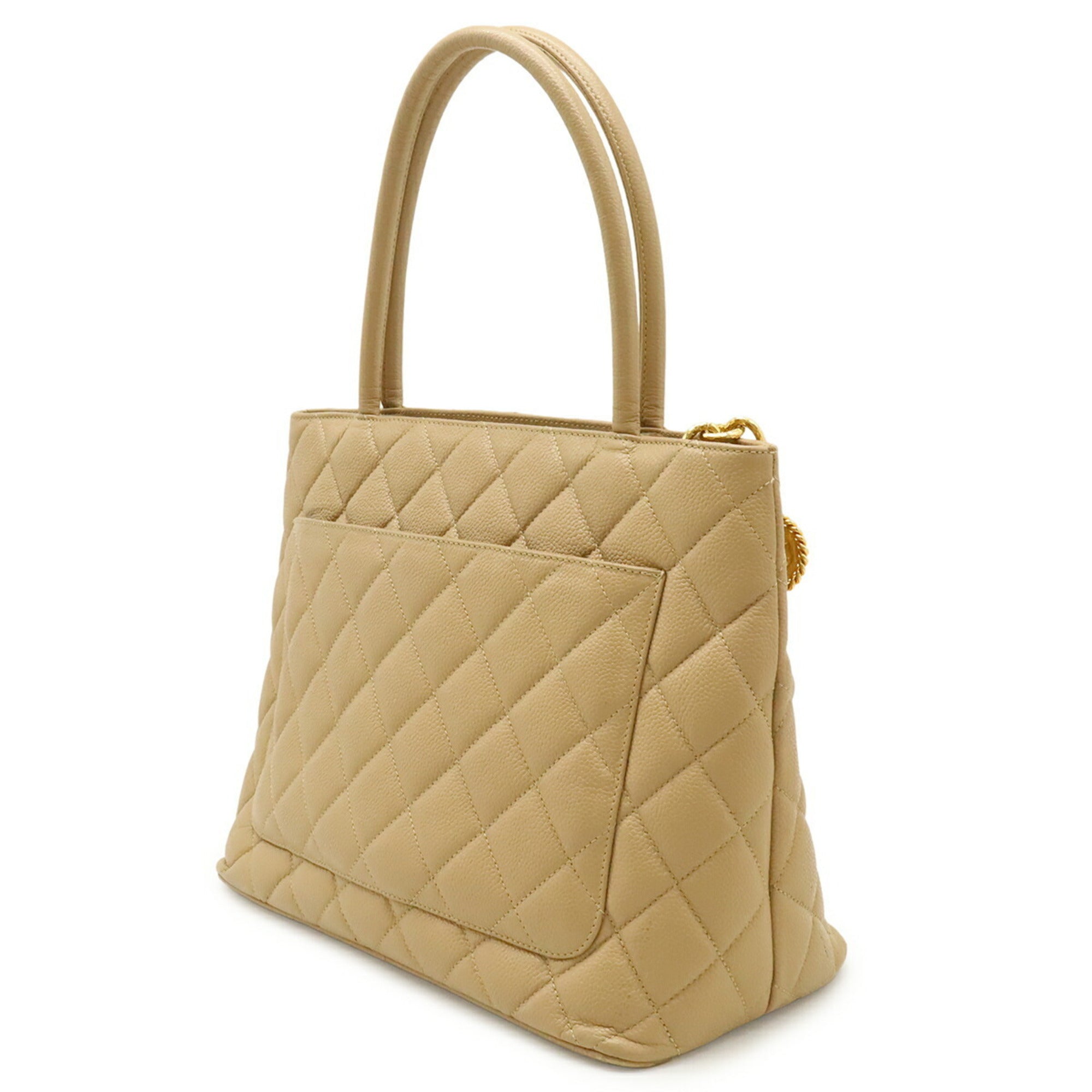 Chanel Matelasse Beige Grained Calfskin Shoulder Bag Tote Bag (Pre-Owned)