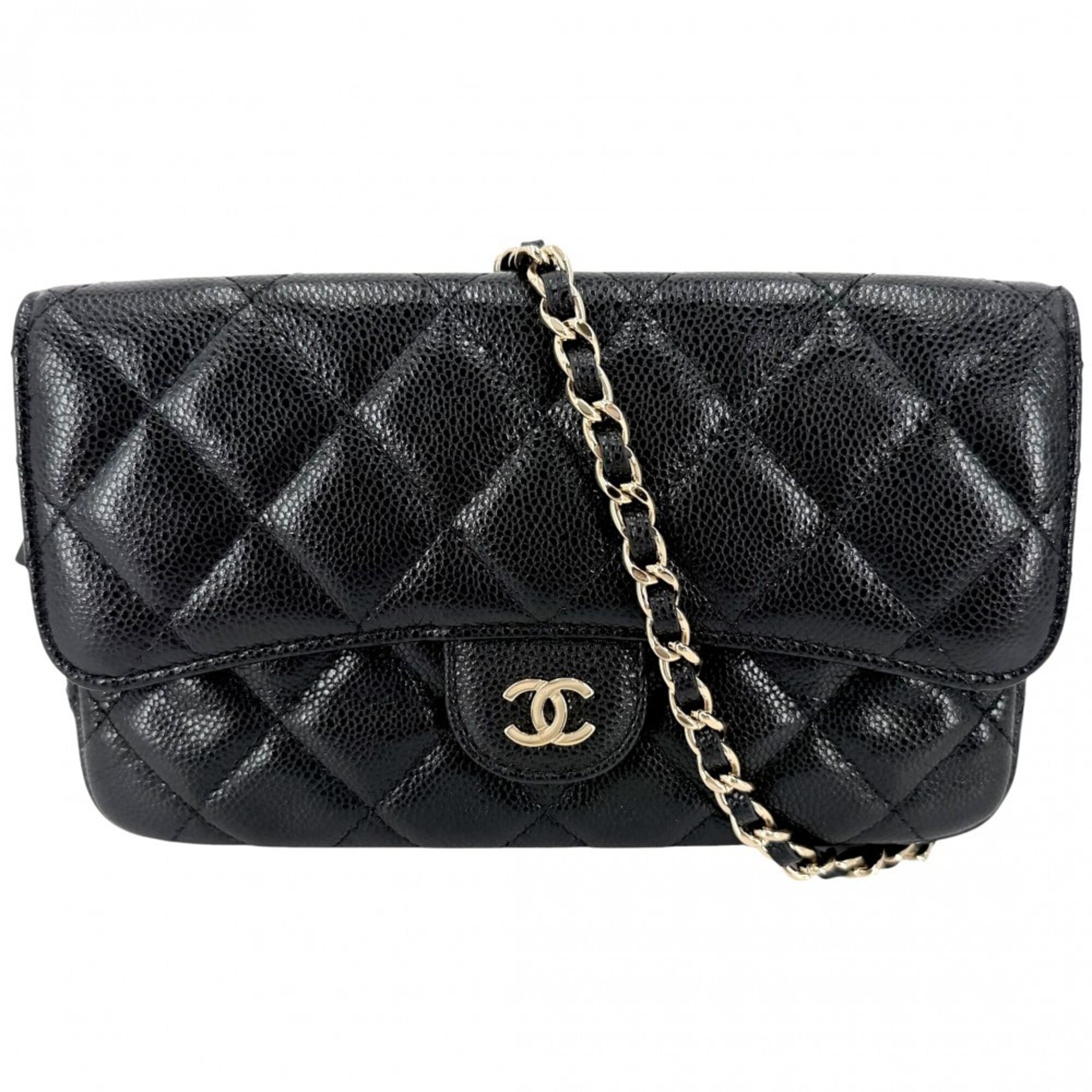 Chanel Black White Grained Calfskin Shoulder Bag (Pre-Owned)