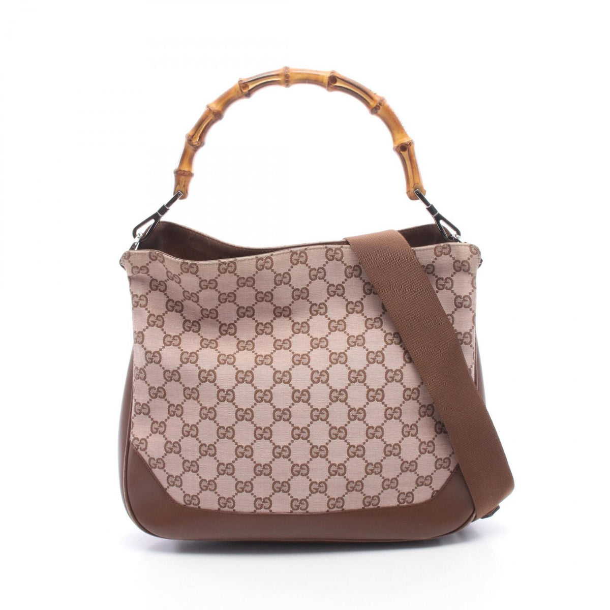 Gucci Brown Pink Canvas Leather Handbag (Pre-Owned)