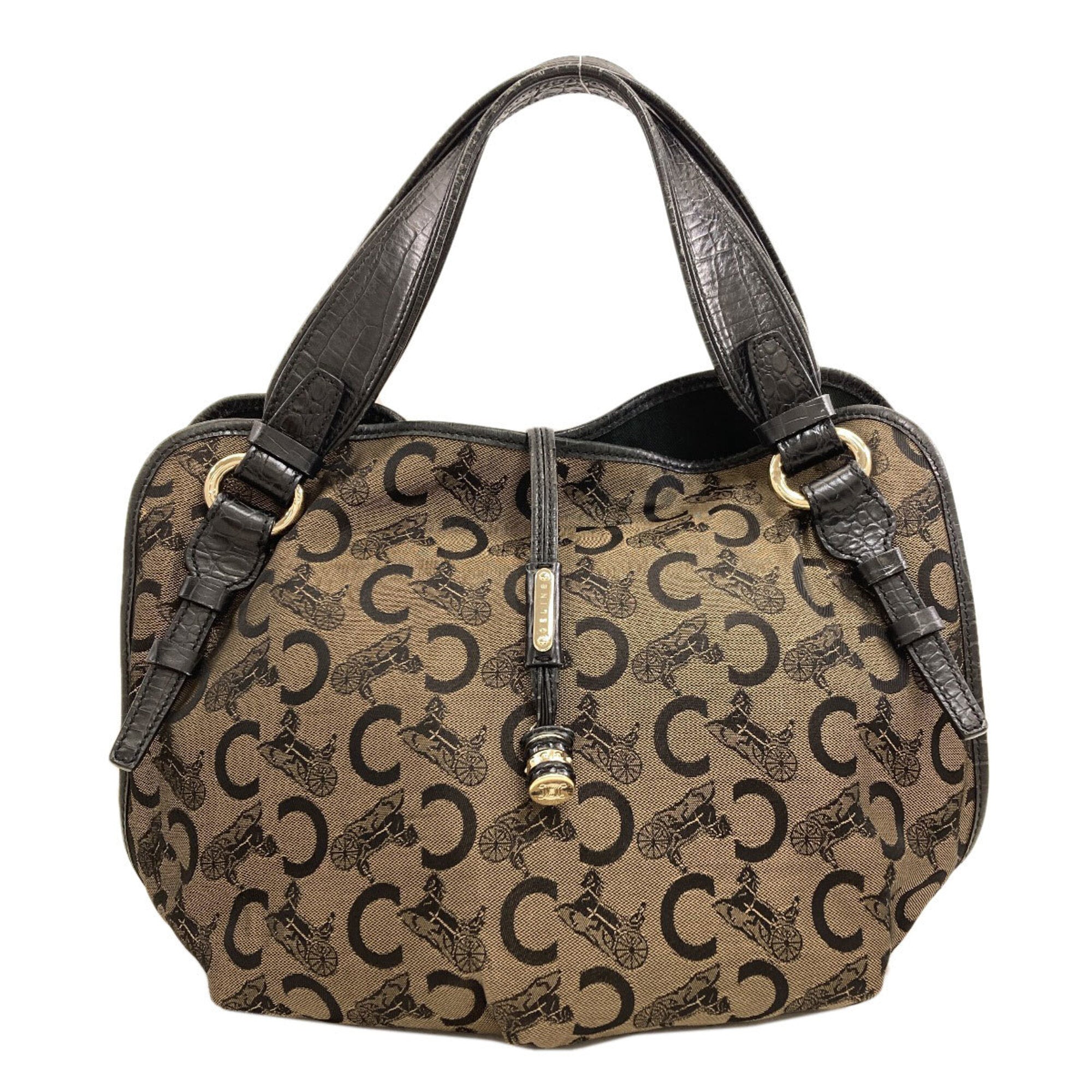Celine Black Brown Canvas Handbag (Pre-Owned)