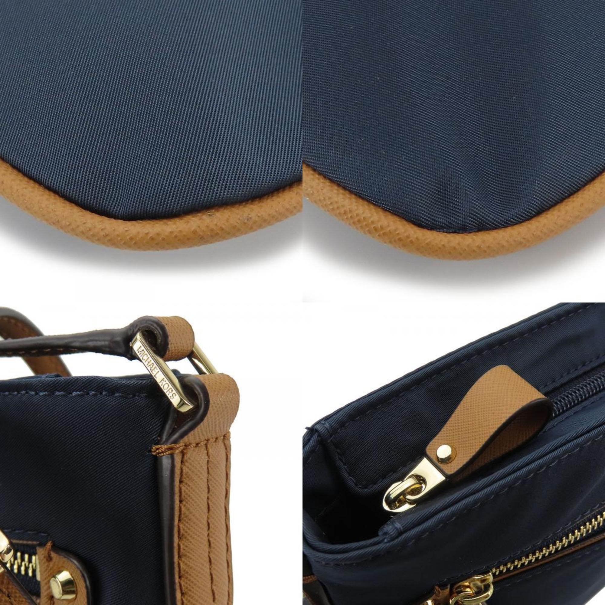 Michael Kors Brown Navy Nylon Leather Shoulder Bag (Pre-Owned)