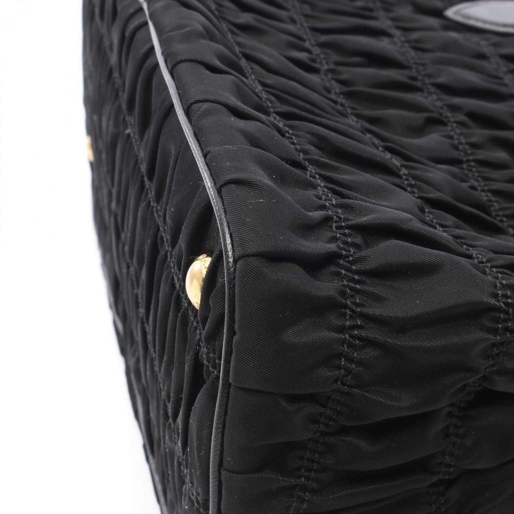 Prada Black Nylon Leather Handbag Tote Bag (Pre-Owned)