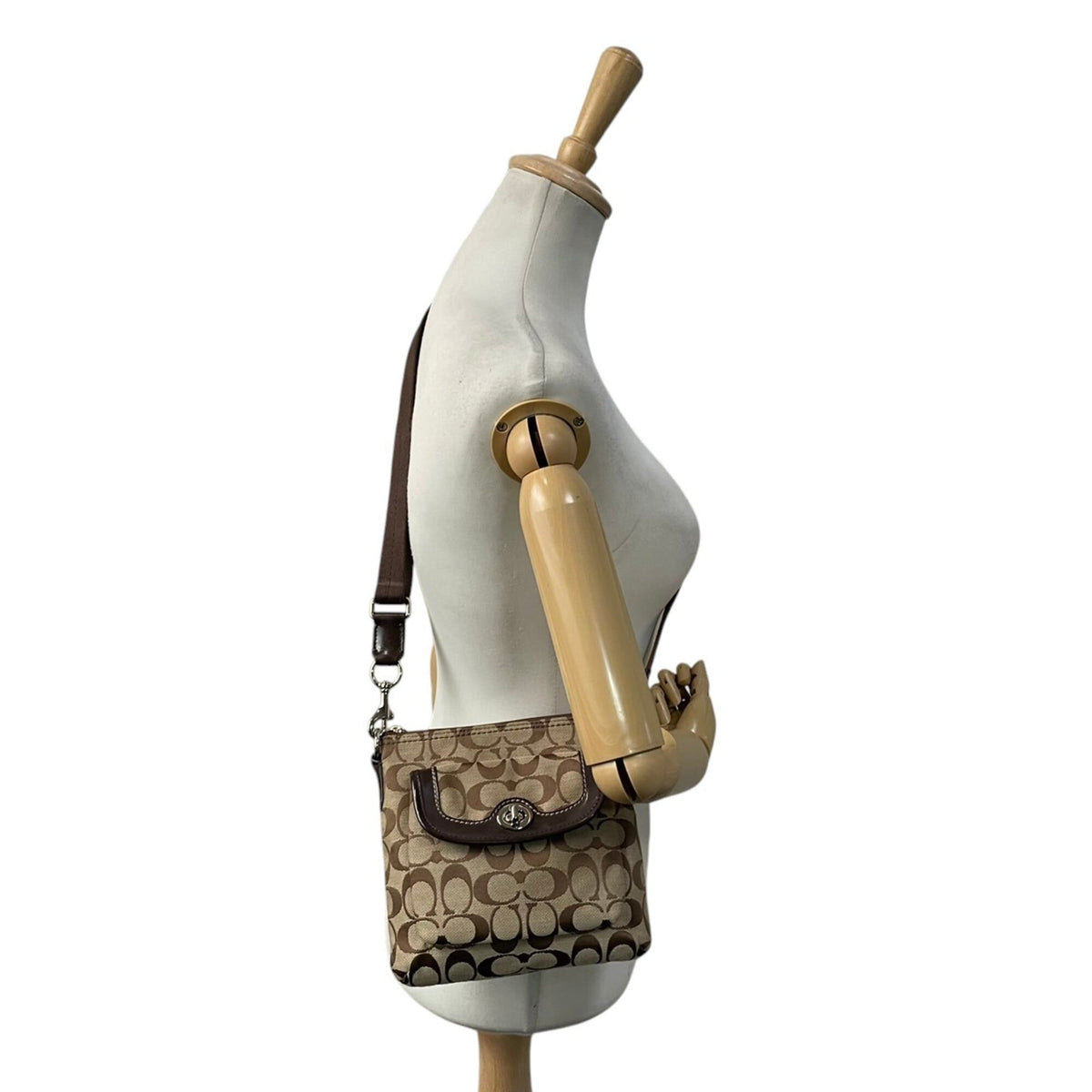 Coach Beige Brown Canvas Leather Crossbody Bag Shoulder Bag (Pre-Owned)