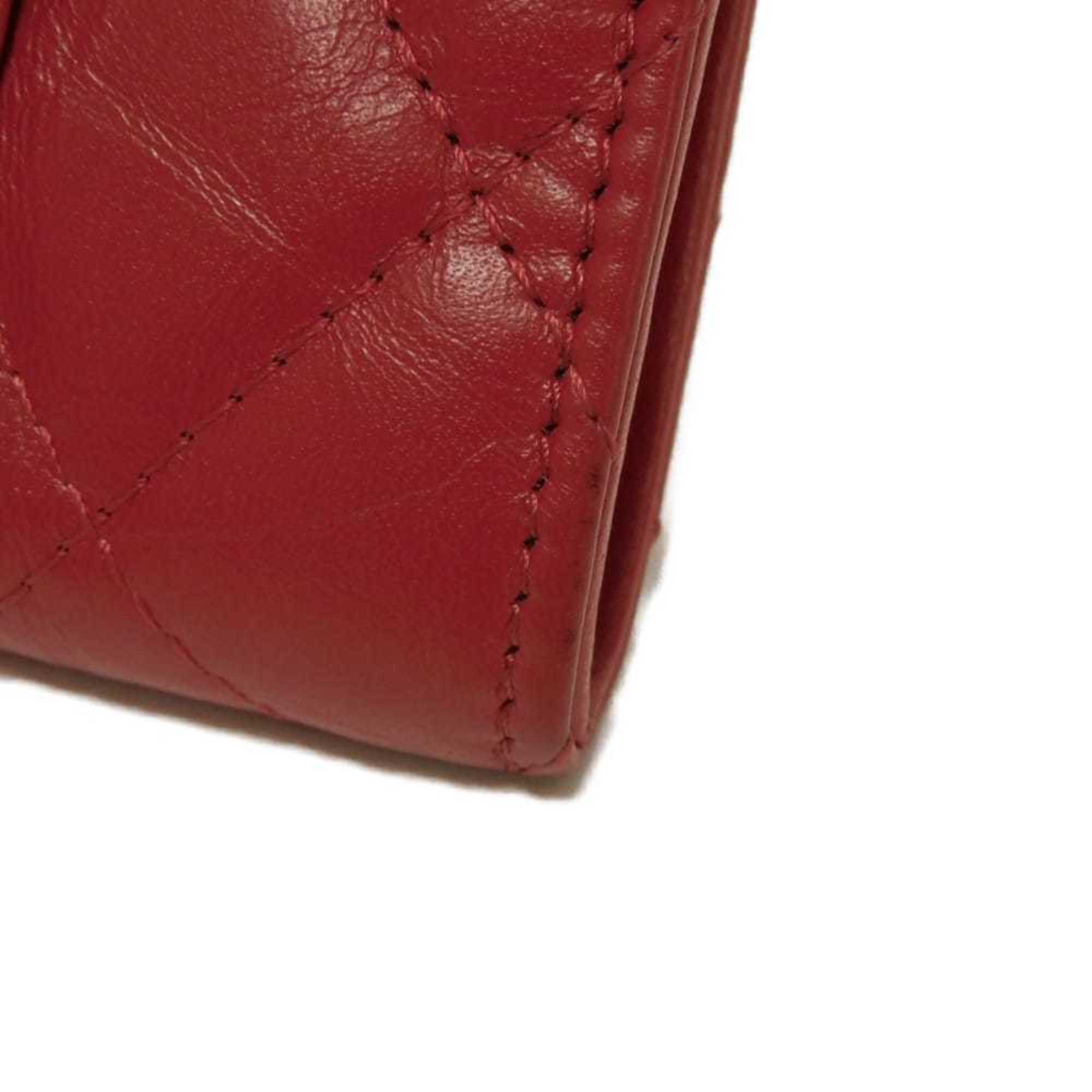 Chanel Red Color Leather Wallet (Bi-Fold) (Pre-Owned)