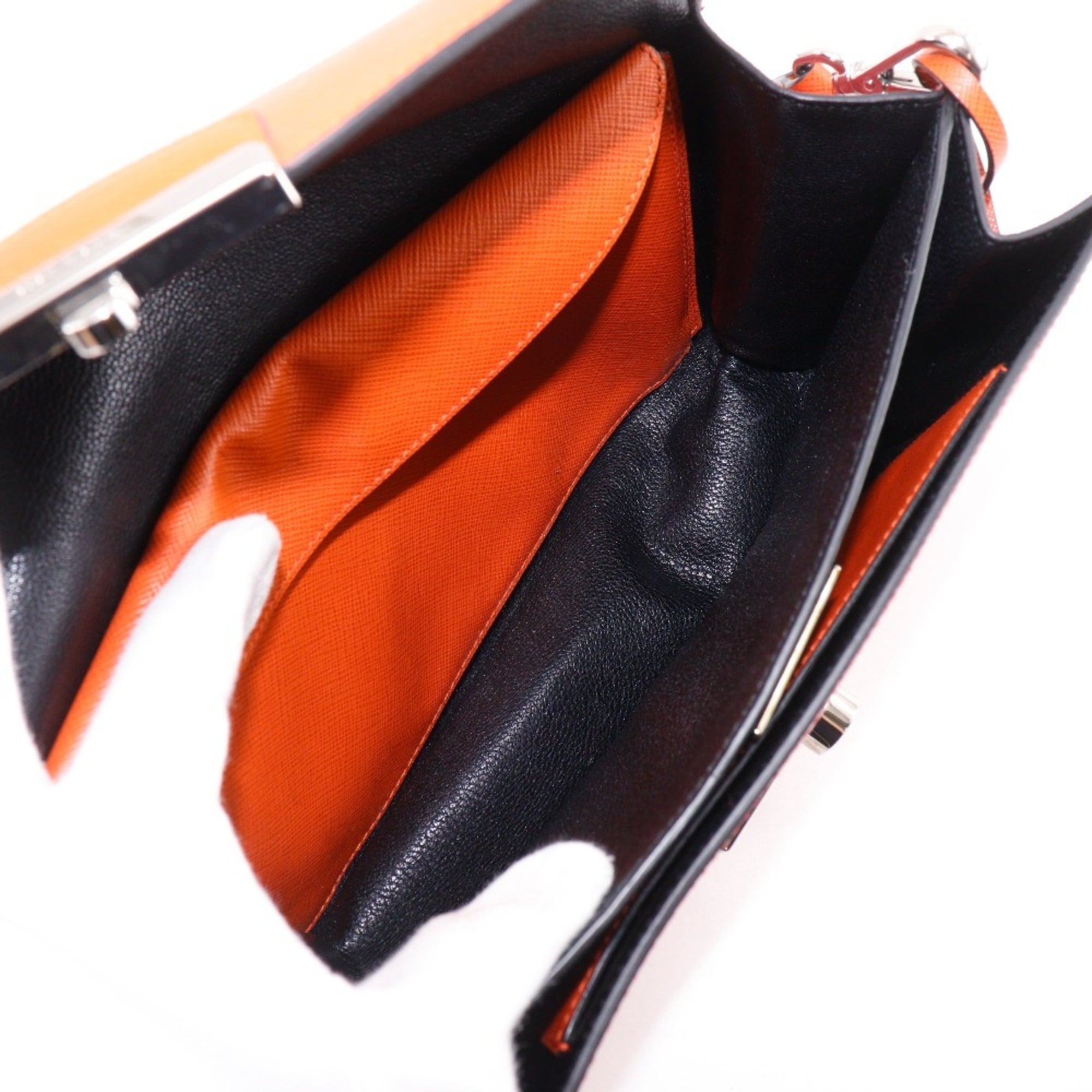 Prada Saffiano Orange Red Color Saffiano Clutch Bag Shoulder Bag (Pre-Owned)