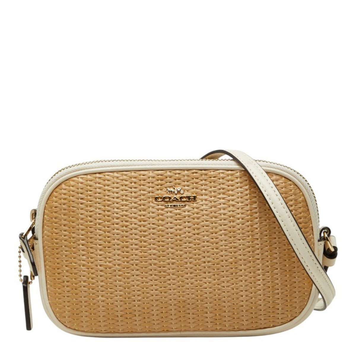 Coach Beige Off-White Raffia Leather Pochette Shoulder Bag (Pre-Owned)