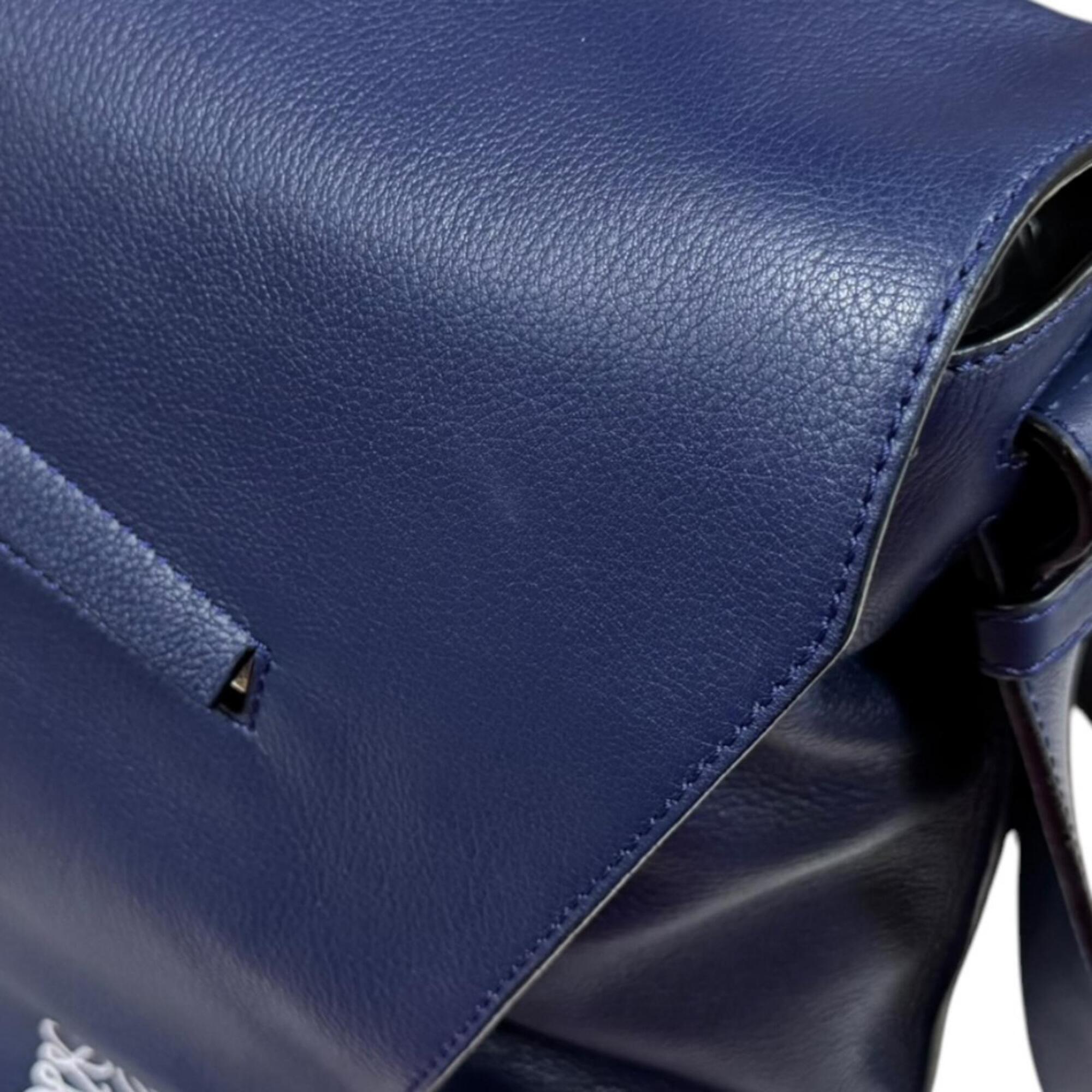 Loewe Anton Navy Leather Messenger Bag Shoulder Bag (Pre-Owned)