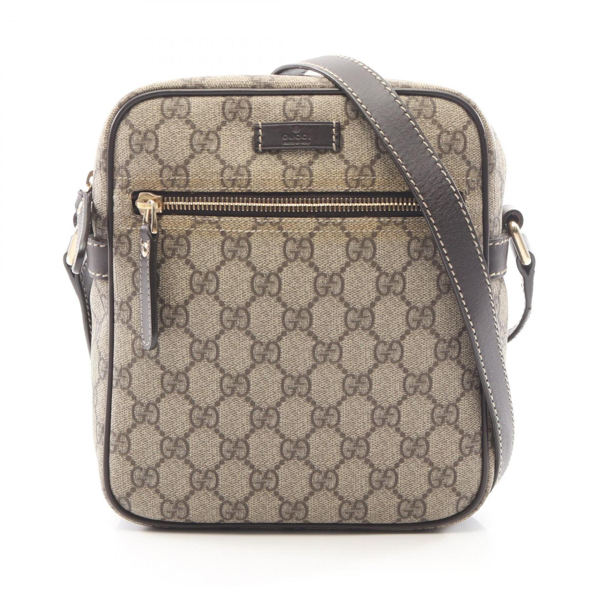 Gucci Beige Brown Gg Supreme Leather Shoulder Bag (Pre-Owned)